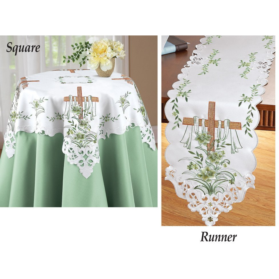 Collections Etc Embroidered Lily And Cross Easter Table Linens Square