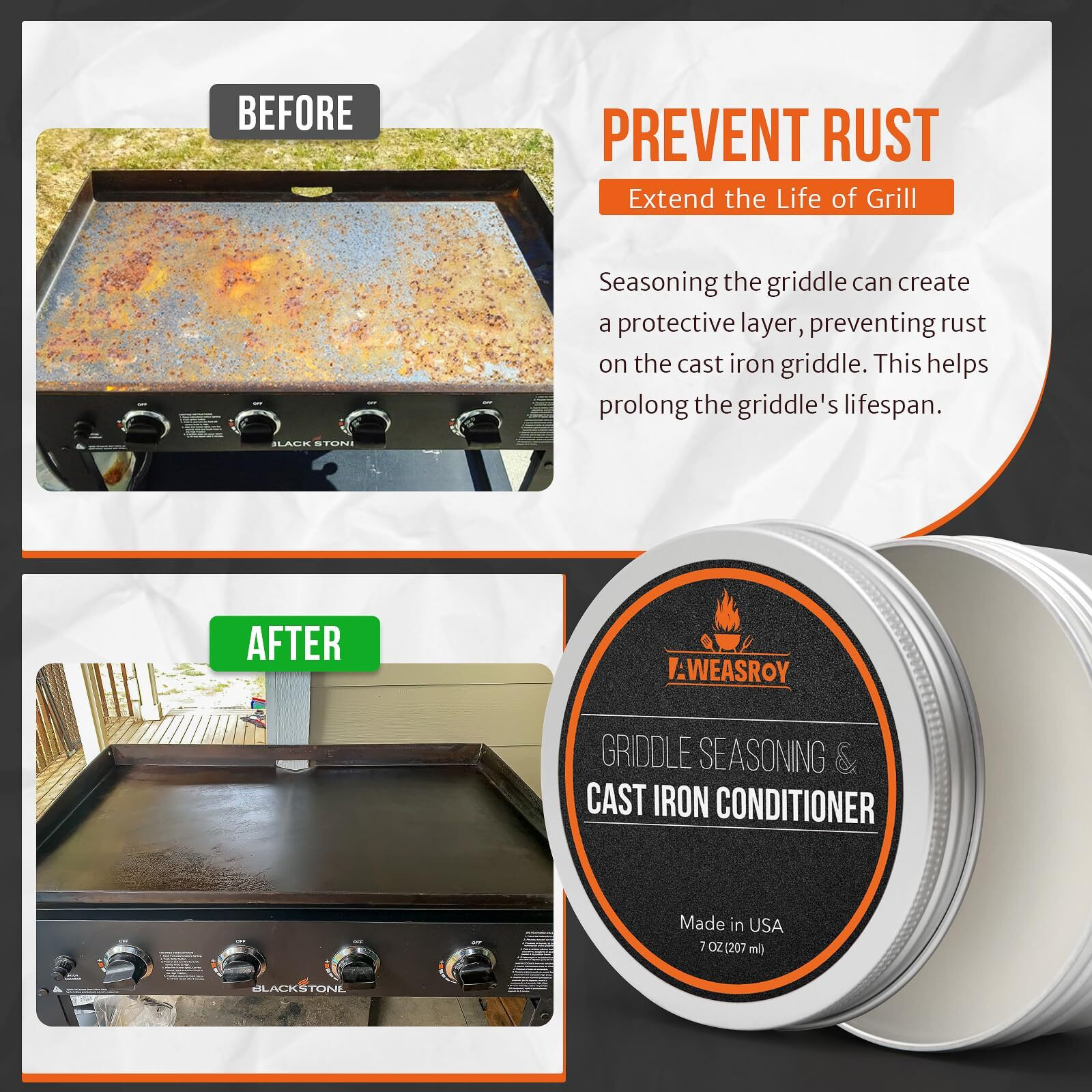 Aweasroy Griddle Seasoning For Blackstone And Cast Iron And Carbon Steel Seasoning  Maintain A Cleaner Non-Stick Skillet  7 Ounce