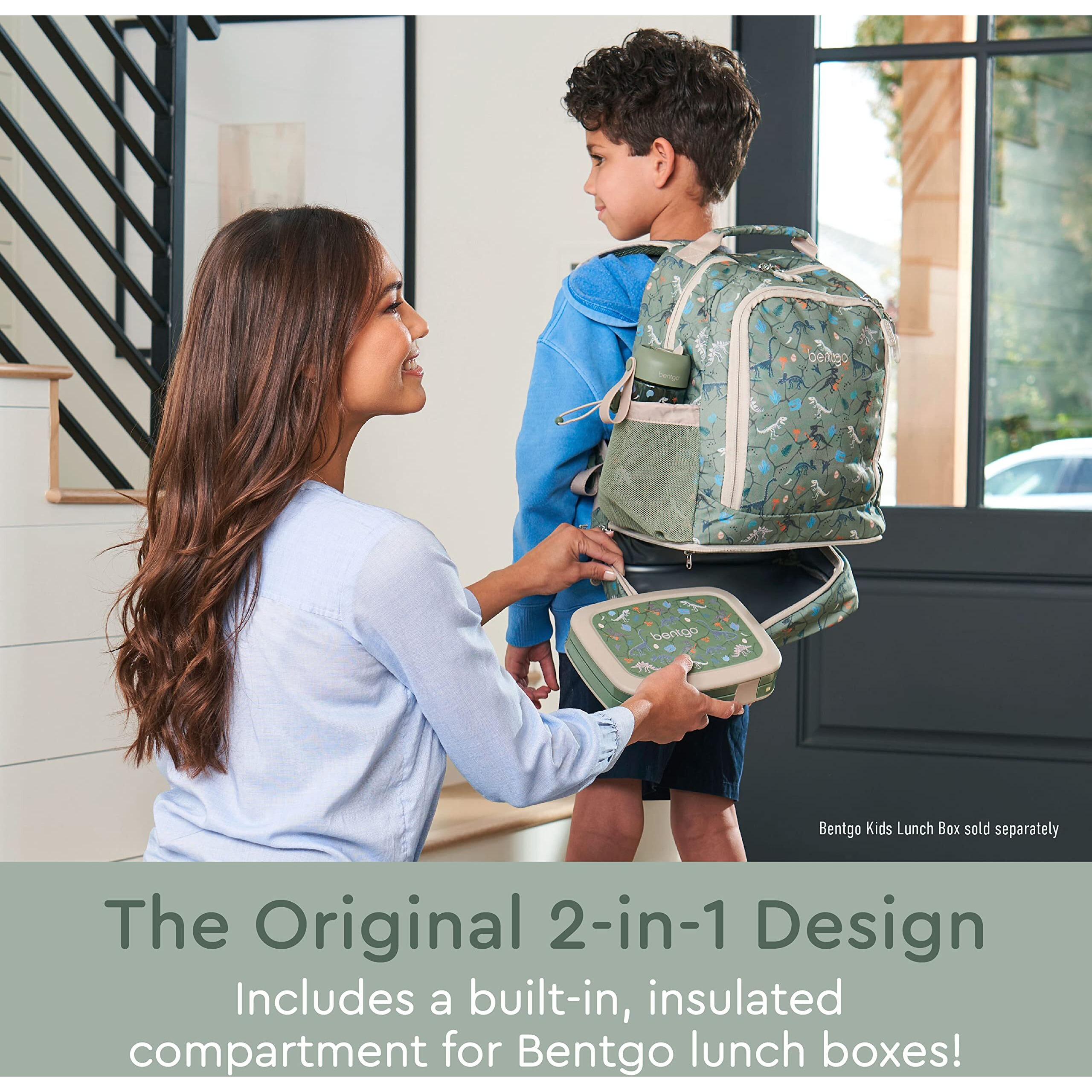 Bentgo Kids 2-In-1 Backpack & Insulated Lunch Bag - Durable 16  Backpack & Lunch Container In Unique Prints For School & Travel - Water Resistant  Padded & Large Compartments (Dino Fossils)