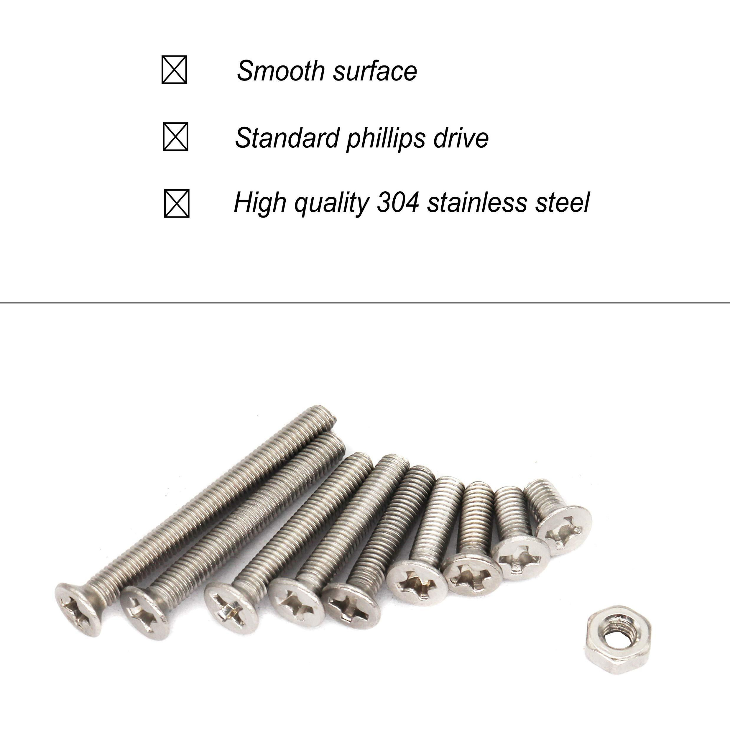 Binifimux 500Pcs M3 Phillips Countersunk Flat Head Machine Screws Hex Nuts Assortment Kit 304 Stainless Steel  M3 X 6Mm / 8Mm / 10Mm / 12Mm / 16Mm / 18Mm / 20Mm / 25Mm / 30Mm