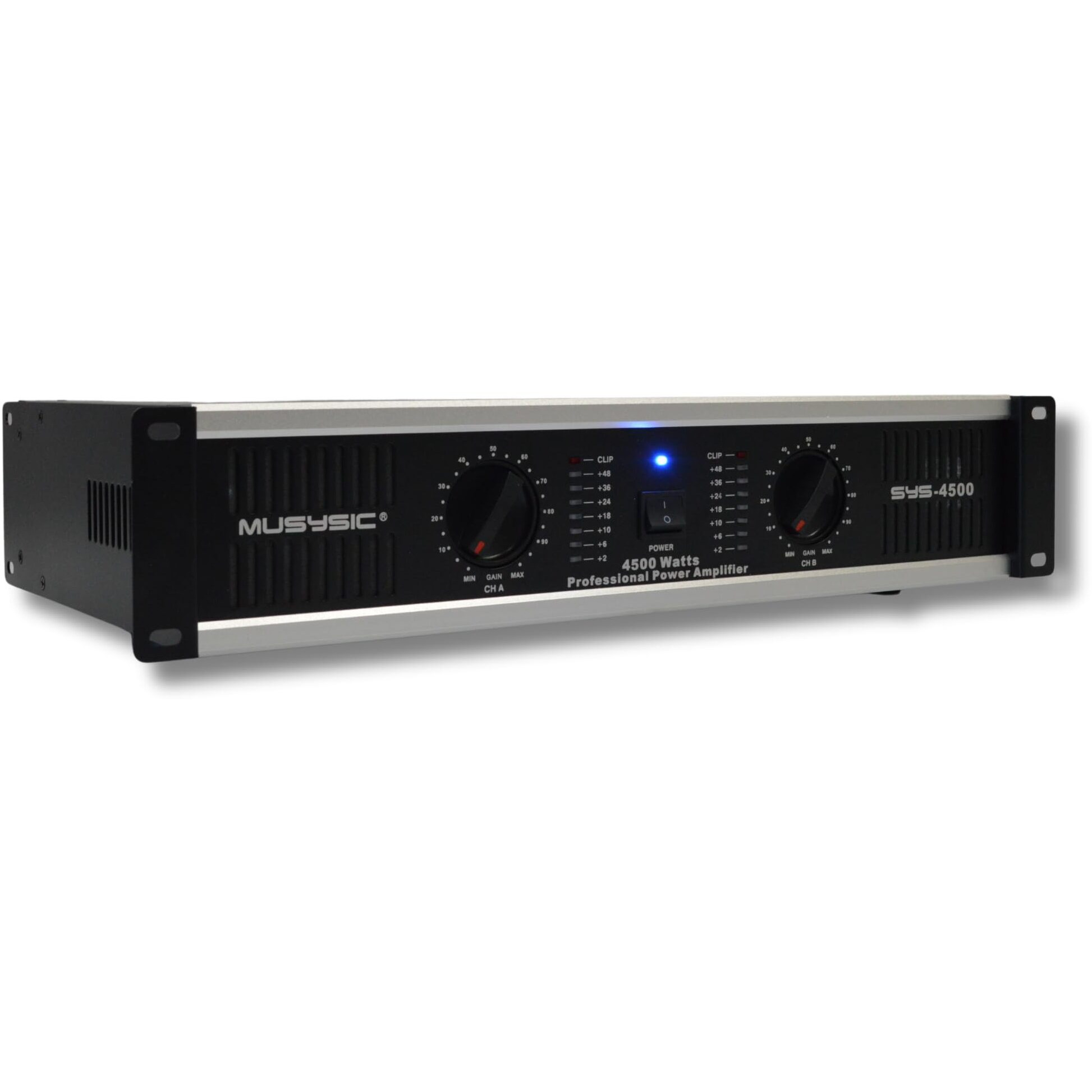 Musysic 2 Channel Power Amplifier Distortion Free And Clear Sound - Professional 2U Chassis Rack Mount Amplifiers For Djs/Experts/Events W/Atr Technology/Xlr And 1/4 Inch Inputs - 4500 Watts