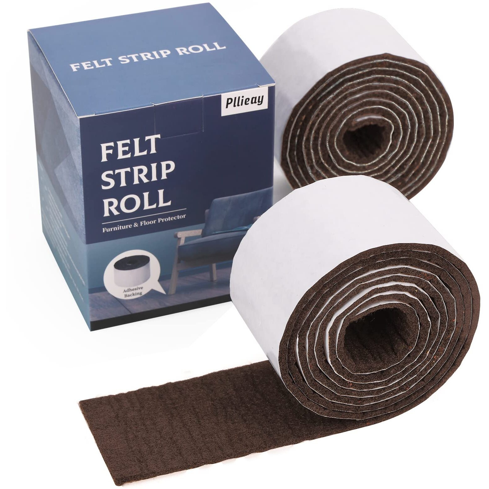 Pllieay 2 Pack Felt Strip Rolls With Adhesive Backing Heavy-Duty Felt Furniture Pads For Hardwood Floors And Rocking Chair To Protect Surface From Scratches & Damage(Brown  118 X 2 X 0.12 Inch)