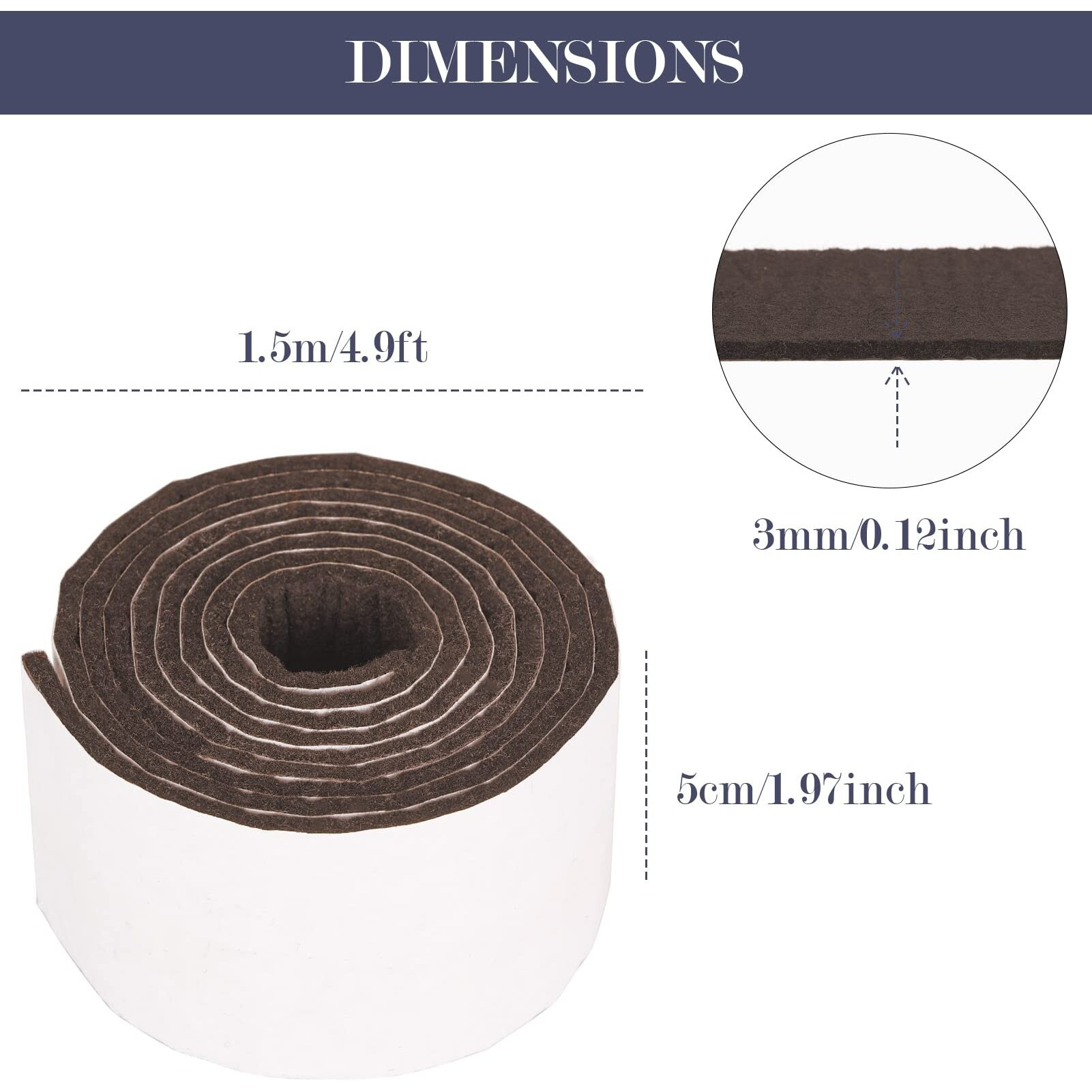 Pllieay 2 Pack Felt Strip Rolls With Adhesive Backing Heavy-Duty Felt Furniture Pads For Hardwood Floors And Rocking Chair To Protect Surface From Scratches & Damage(Brown  118 X 2 X 0.12 Inch)