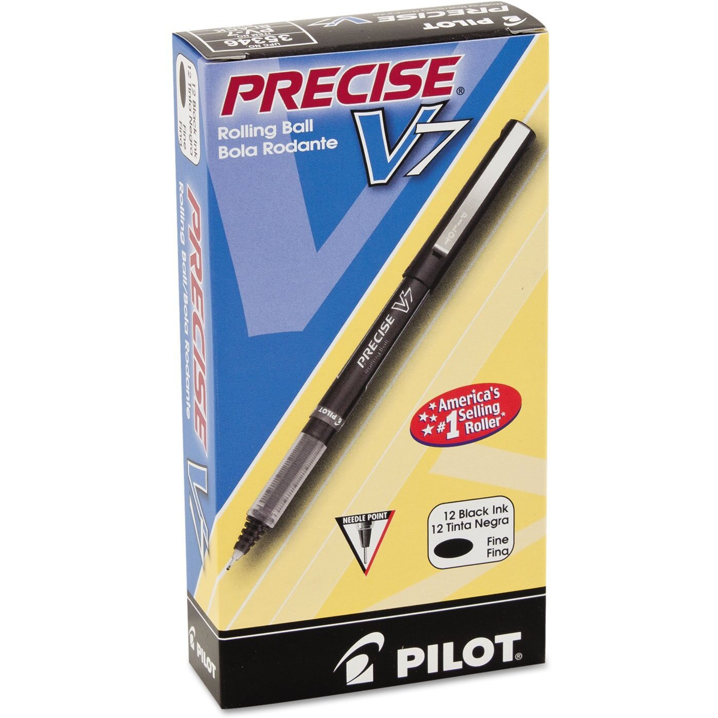 Pilot  Precise V7  Capped Liquid Ink Rolling Ball Pens  Fine Point 0.7 Mm  Black  Pack Of 12