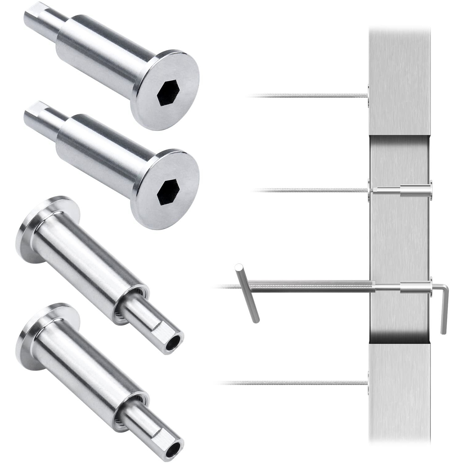[Patent] Muzata 10Pack Invisible Cable Railing Kit For 1/8"" Wire Rope Upgraded Hand Swage Tensioner T316 Stainless Steel Cable Railing Hardware Compeletly Hidden For 2"&quotX2"" Metal Deck Post Cb40
