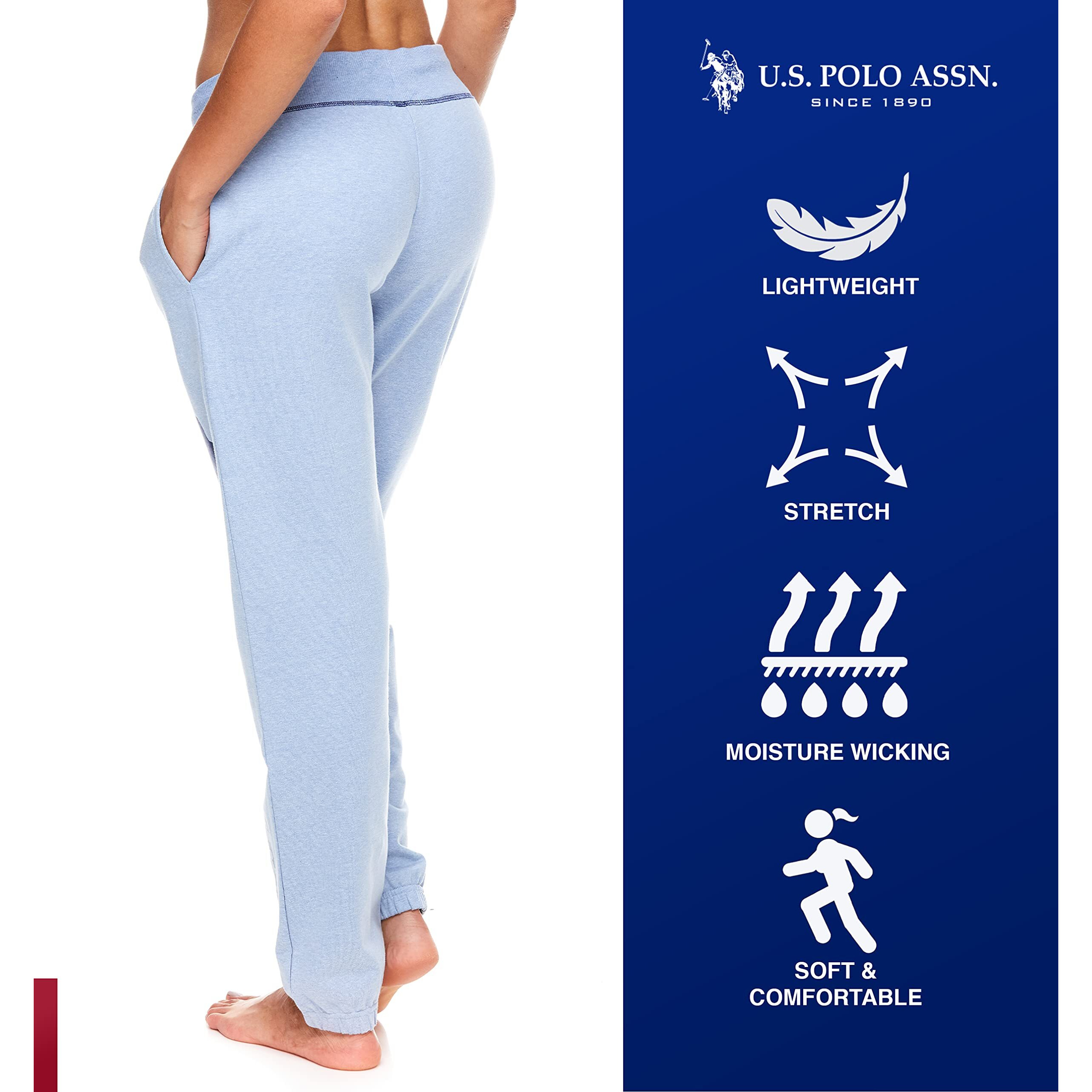 U.S. Polo Assn. Essentials Womens Lounge Pants With Pockets  French Terry Sweatpants For Women (Blue Yonder Heather  Large)