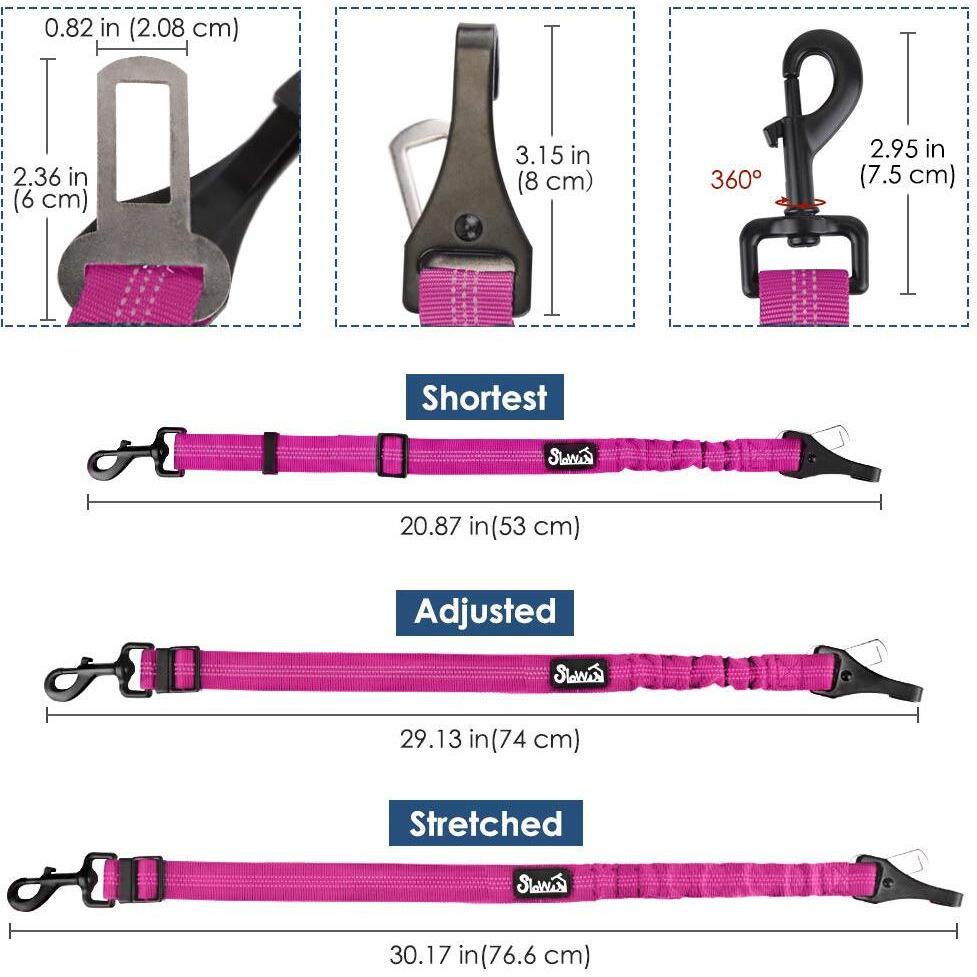 Slowton Dog Seat Belt  Adjustable Dog Safety Belt Leash  2 In 1 Latch Bar Attachment Dog Car Seatbelt With Elastic Nylon Bungee Buffer  Reflective Nylon Belt Tether (Fu)