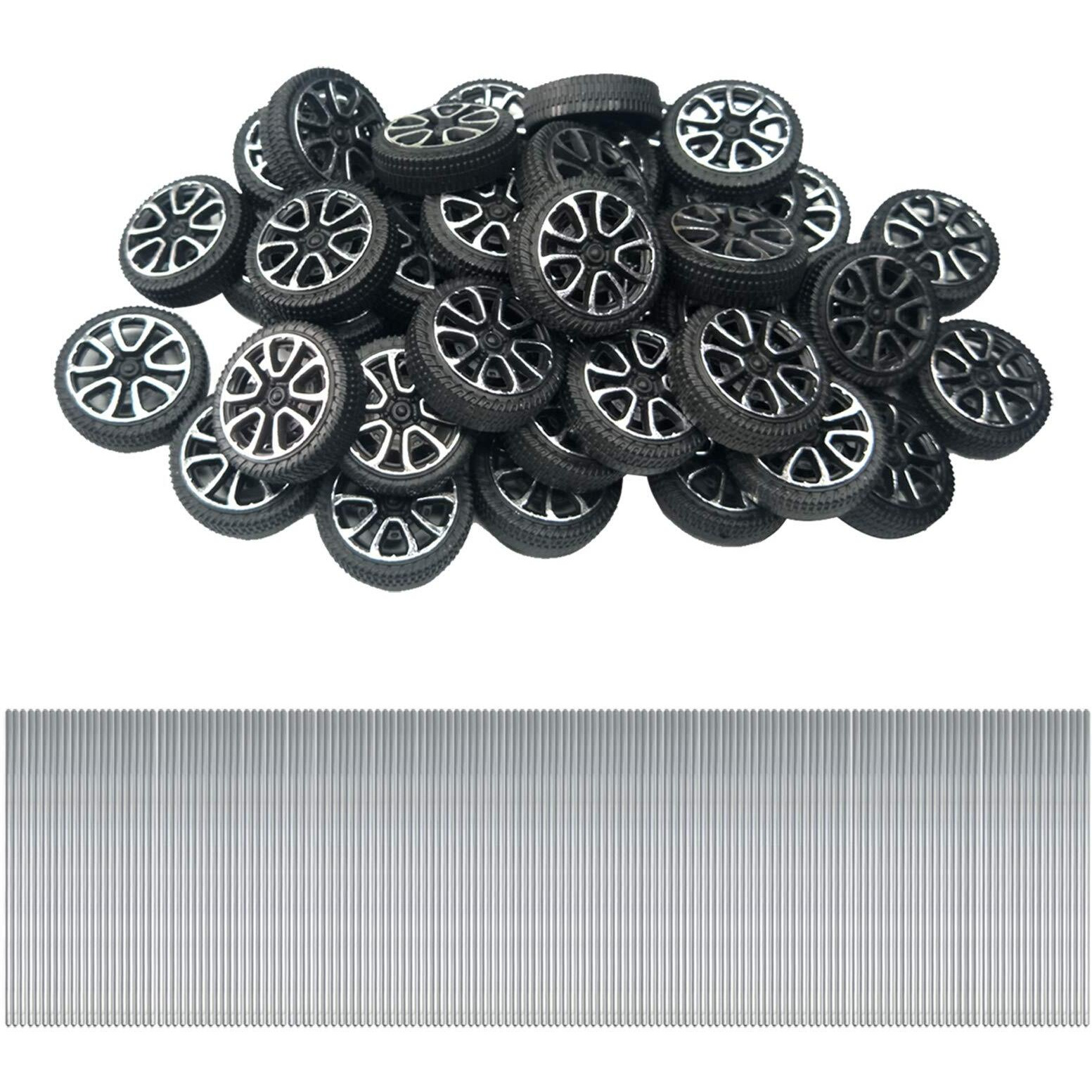 Eudax 30Mmx9Mm Plastic Roll 2Mm Dia Shaft Toys Wheel And 2Mmx100Mm Stem Shaft Round Rod Axles For Diy Toy Rc Car Truck Boat Helicopter Model Part (300 Pcs)