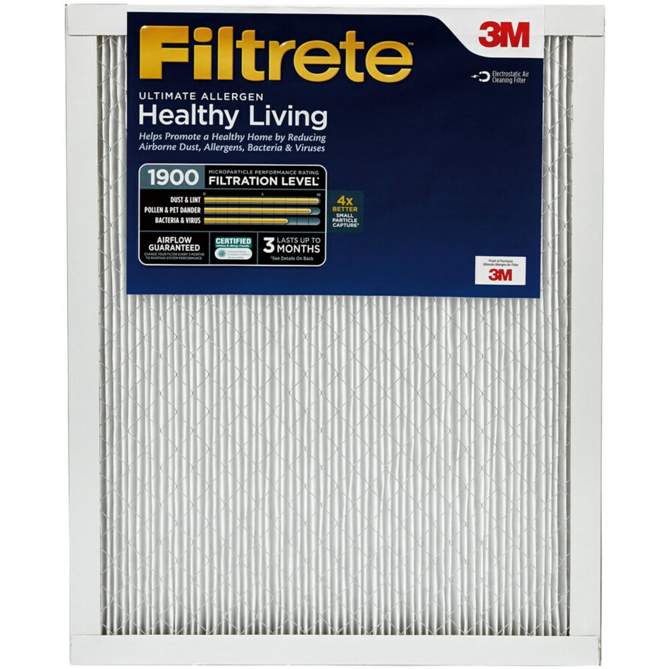 Filtrete 20X24X1 Ac Furnace Air Filter  Merv 13  Mpr 1900  Premium Allergen  Bacteria & Virus Filter  3-Month Pleated 1-Inch Electrostatic Air Cleaning Filter  2-Pack (Actual Size 19.81X23.81X0.78 In)