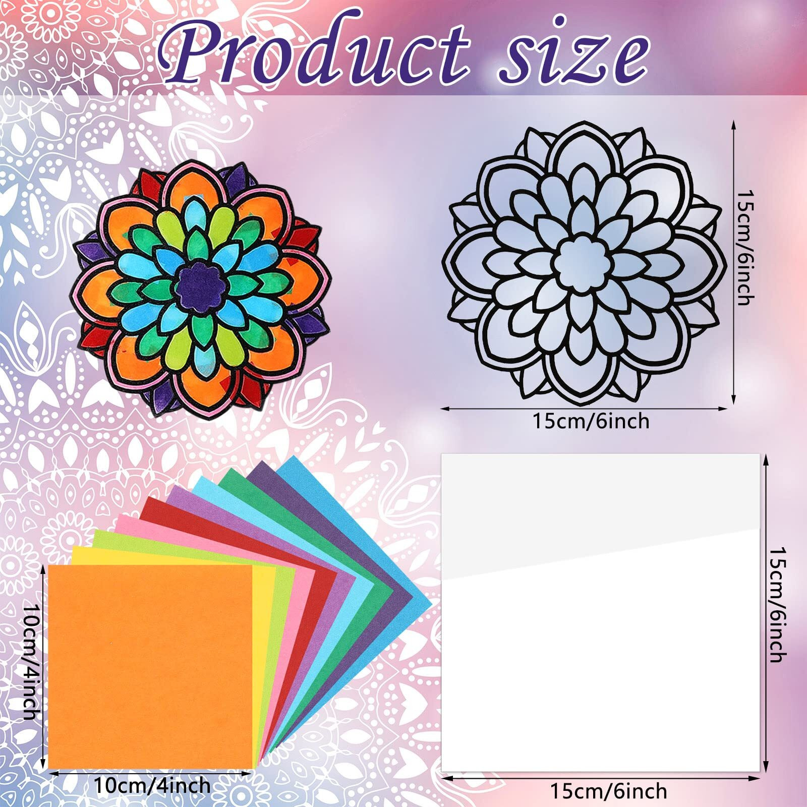 18 Pack Color Mandala Window Clings Diy Stained Glass Kits Suncatchers For Windows Arts And Crafts Diy Kit For Adults Mandala Sun Catcher For Beginner Kids Teens  6 X 6 Inches