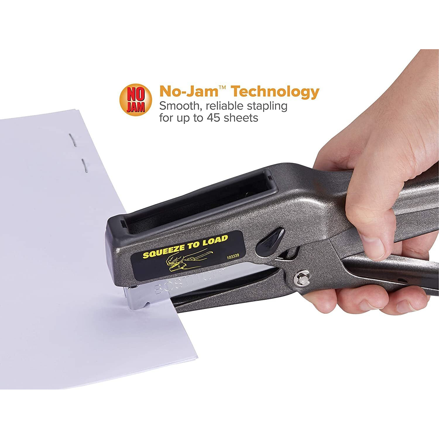 Bostitch Office B8 Plier Stapler Heavy Duty With 1250 1/4"" Staples - 45-Sheet No Jam - Full Strip Metal Industrial Stapler - 210 Staple Capacity - For Cardboard  Paper  Fabric