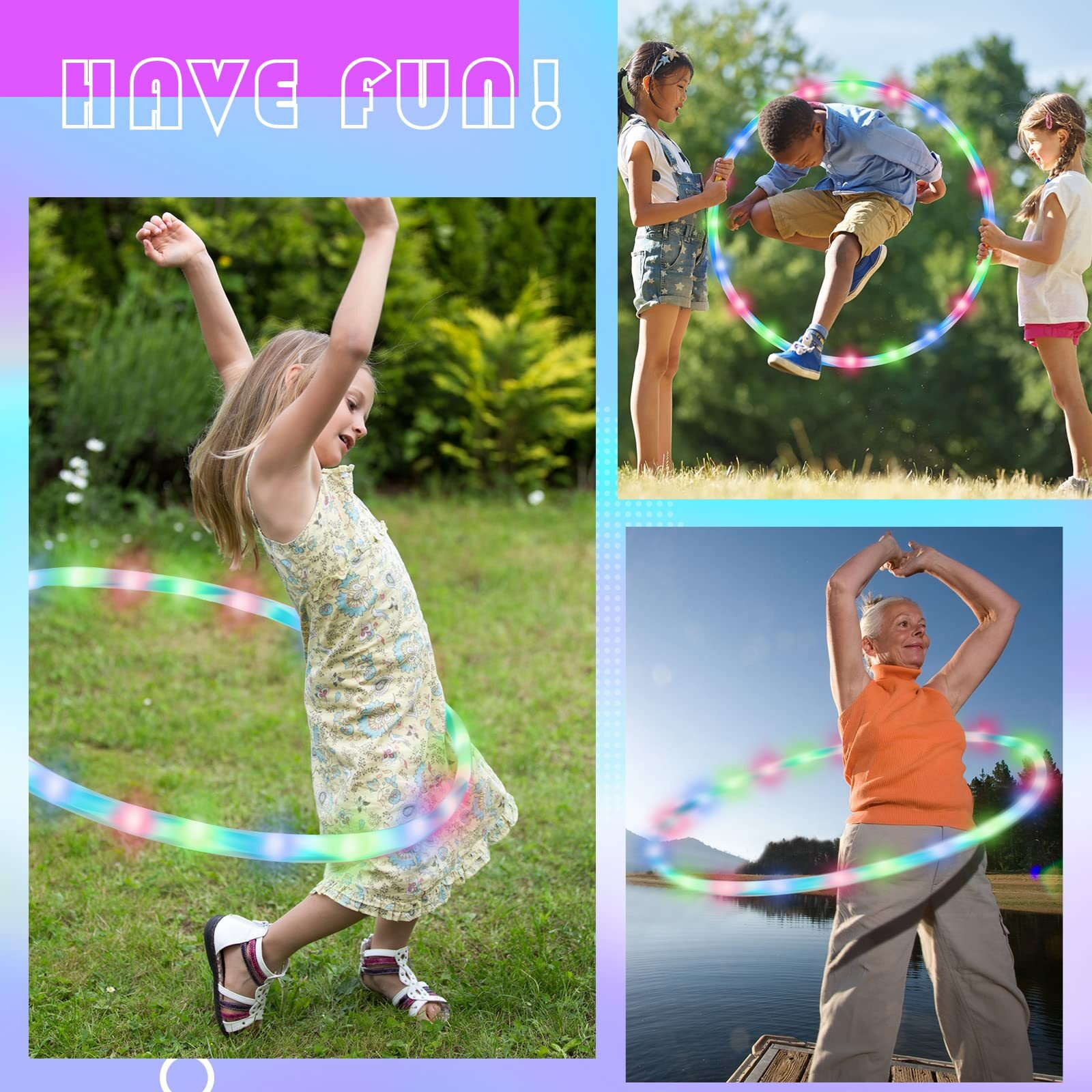 8 Pack 36 Inch Led Hoop Light Up Hoop For Kids Adults Children  Festival Accessories Led Glowing Lights Fitness Exercise Hoop Changing Exercise Glowing Hoop For Kids Dance Dark Fitness (Colorful)