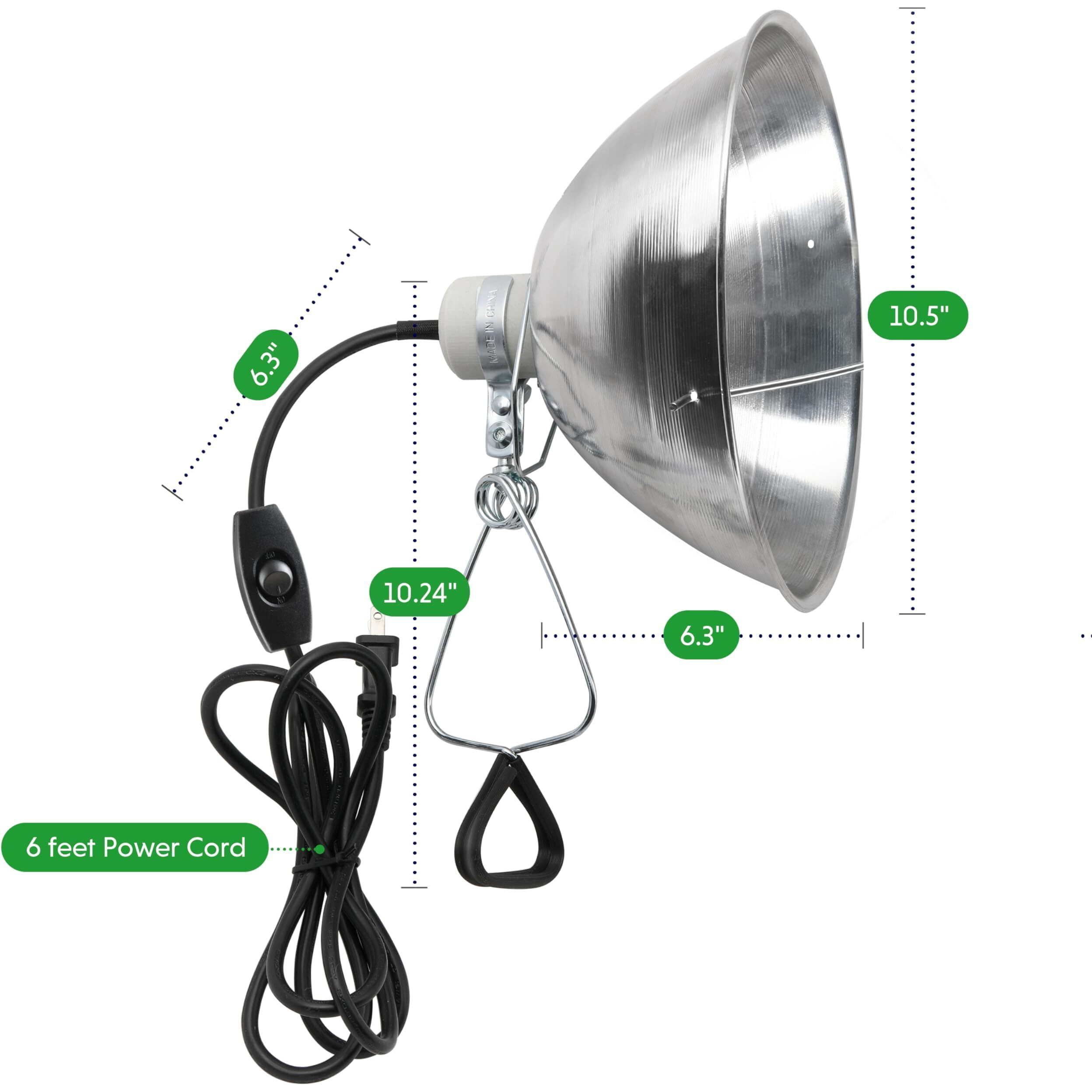 Simple Deluxe Clamp Lamp Light With 10.5 Inch Adjustable Aluminum Reflector And 6 Feet 18/2 Sjt Cord  Up To 250W E26 Socket (No Bulb Included)  2 Pack  Silver And Black