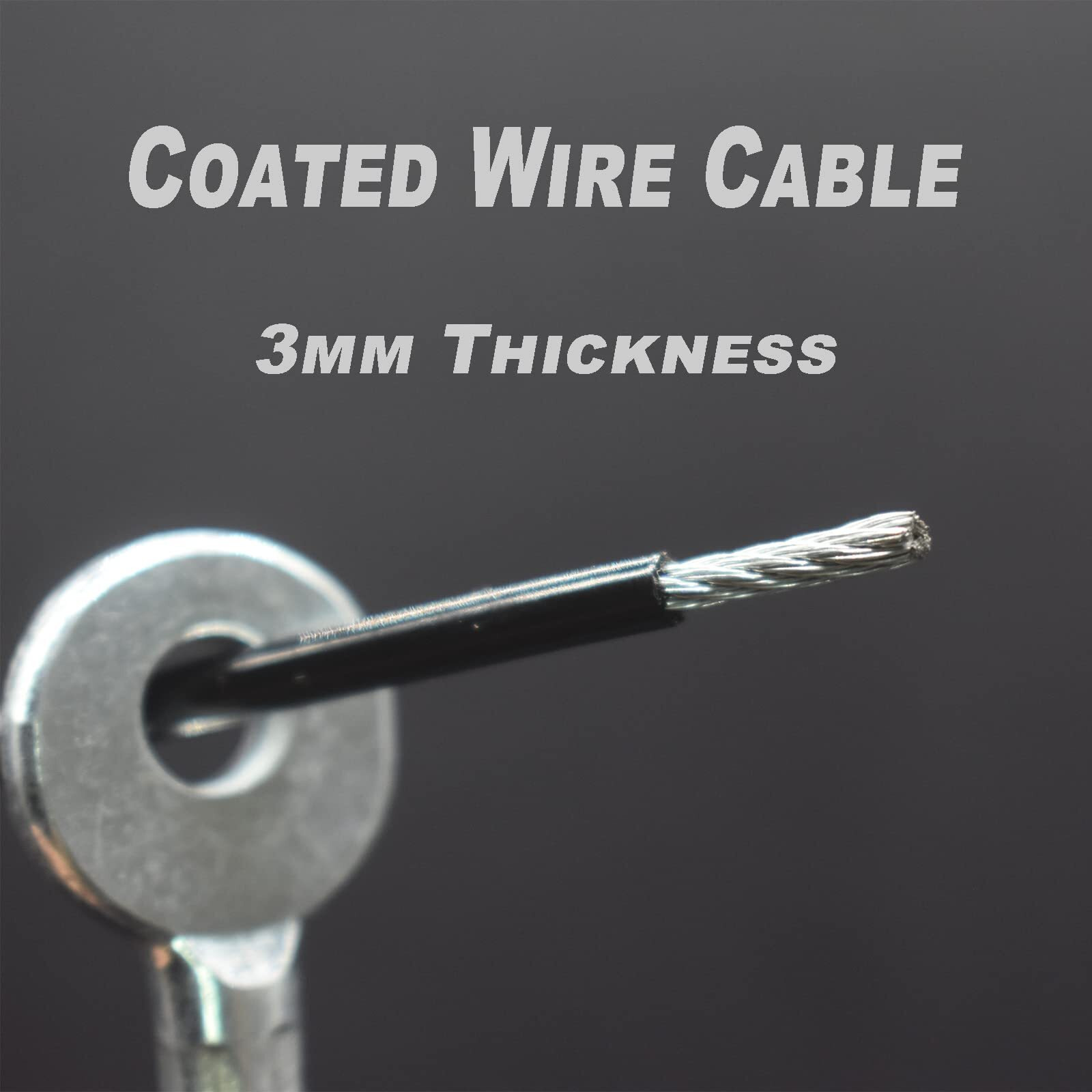 Bytiyar 10 Pcs 20 Inch (50Cm) 3Mm Thickness Galvanized Steel Wire Cable Eyelets Ended Short Rope Lanyard Safety Tether Chain Lock With Vinyl Coated Cover Black