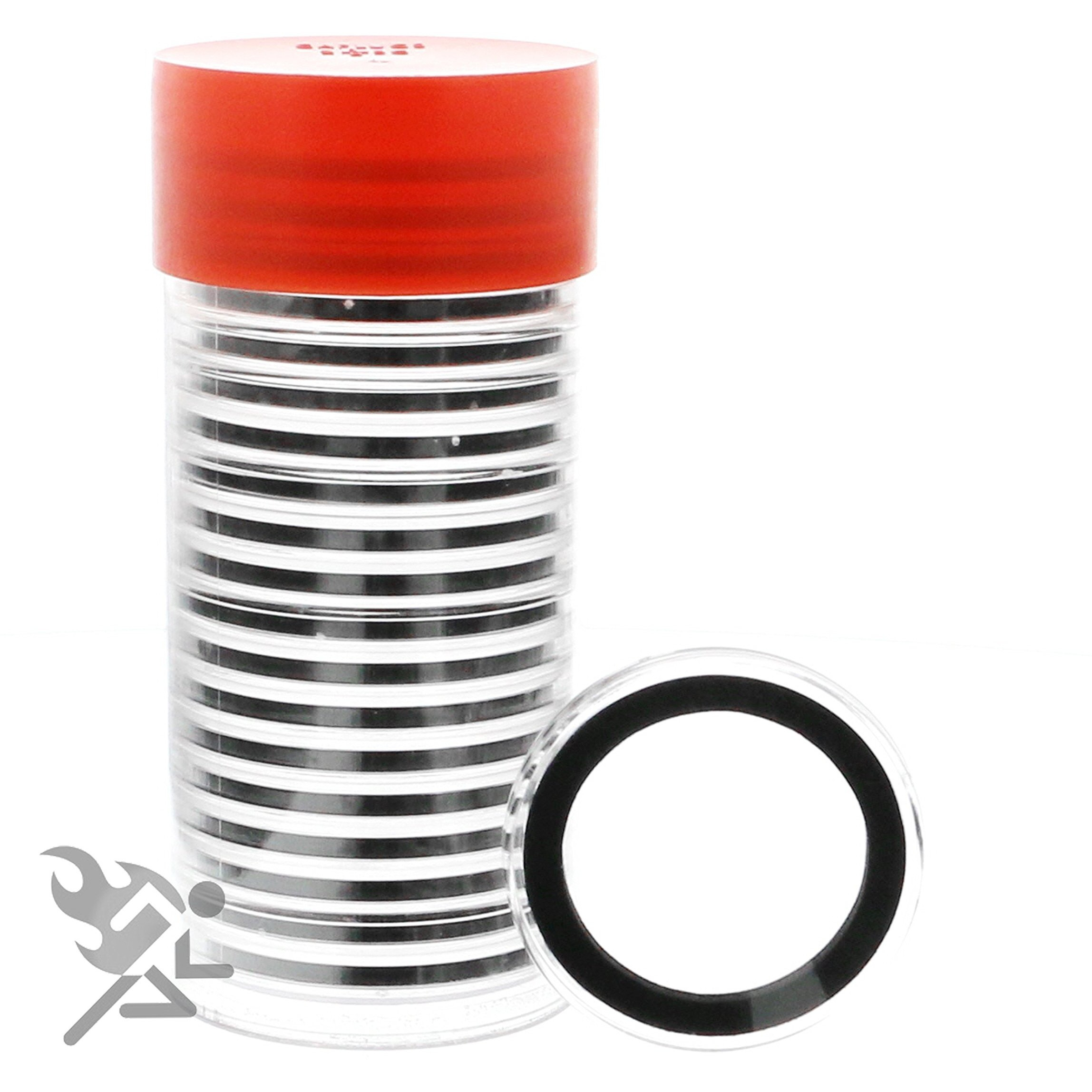 (1) Airtite Coin Holder Storage Container & (20) Black Ring 37Mm Air-Tite Coin Holder Capsules For 1Oz Silver Philharmonics And 7 Silver Strikes Token By Onfireguy