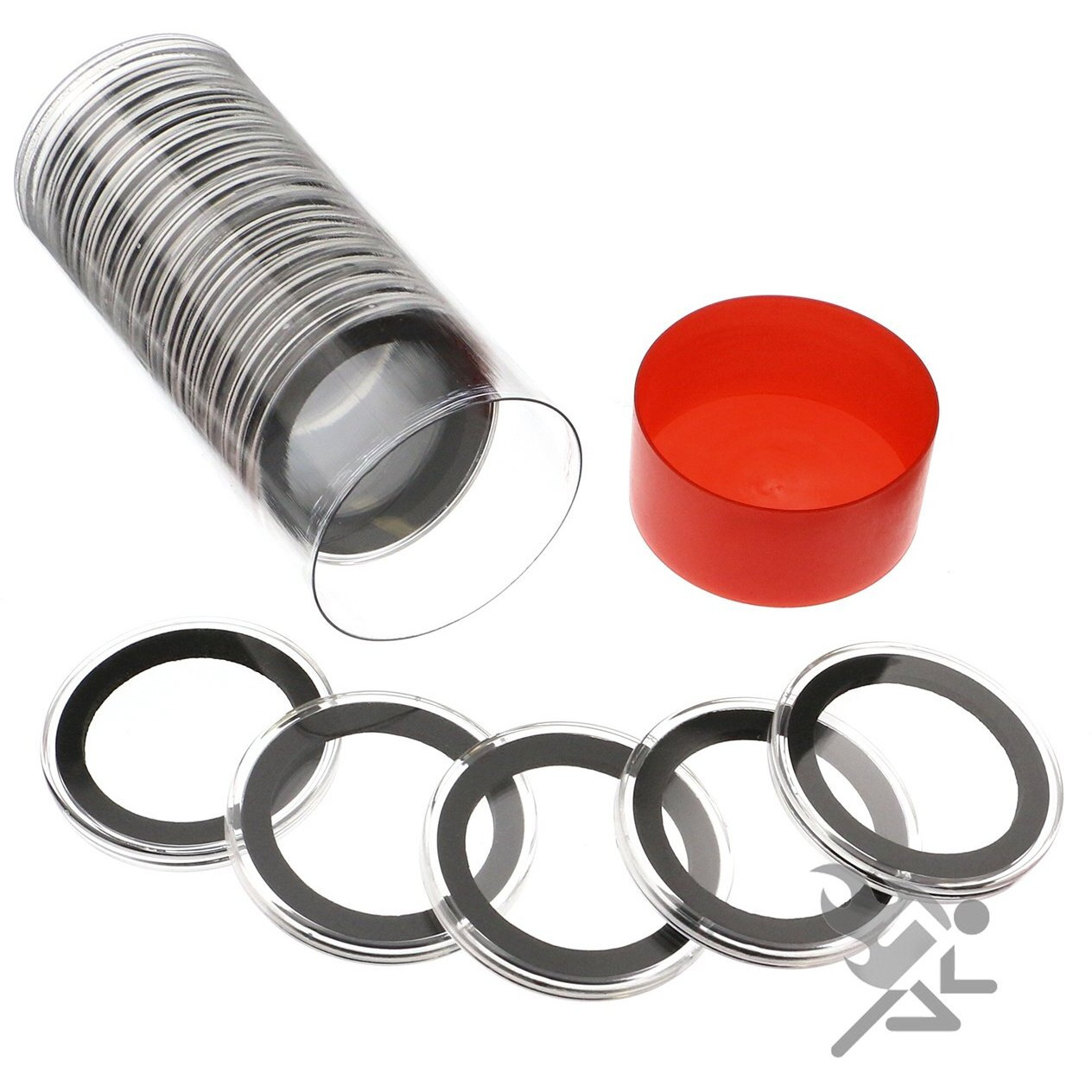 (1) Airtite Coin Holder Storage Container & (20) Black Ring 37Mm Air-Tite Coin Holder Capsules For 1Oz Silver Philharmonics And 7 Silver Strikes Token By Onfireguy