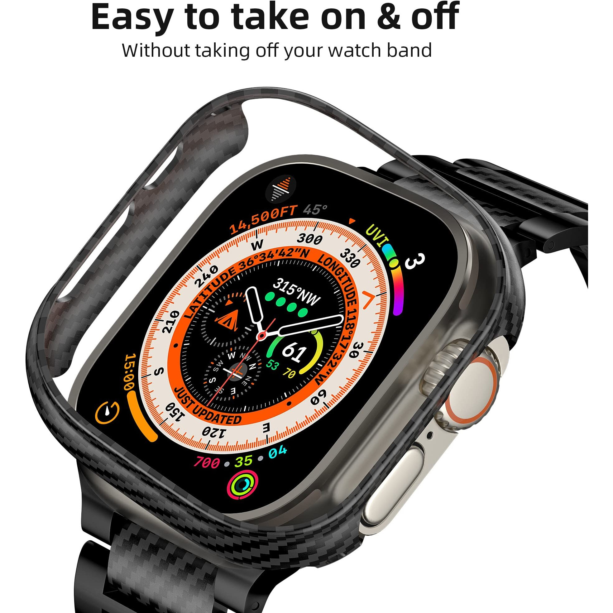 Iiteeology Compatible With Apple Watch Ultra 2 Case/Ultra Case 49Mm  Genuine Slim Aramid Carbon Fiber Case For Iwatch Ultra  Matte Black