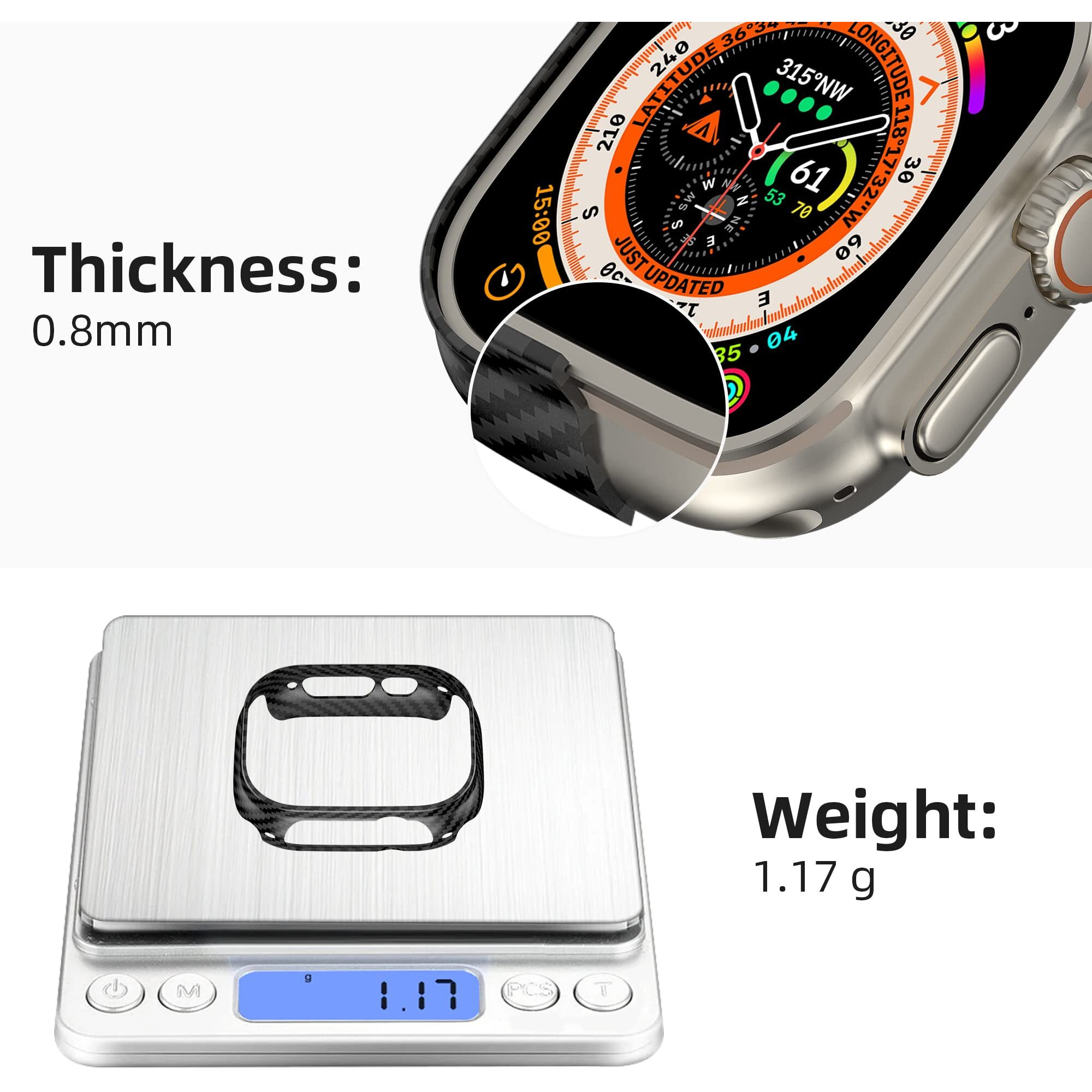 Iiteeology Compatible With Apple Watch Ultra 2 Case/Ultra Case 49Mm  Genuine Slim Aramid Carbon Fiber Case For Iwatch Ultra  Matte Black