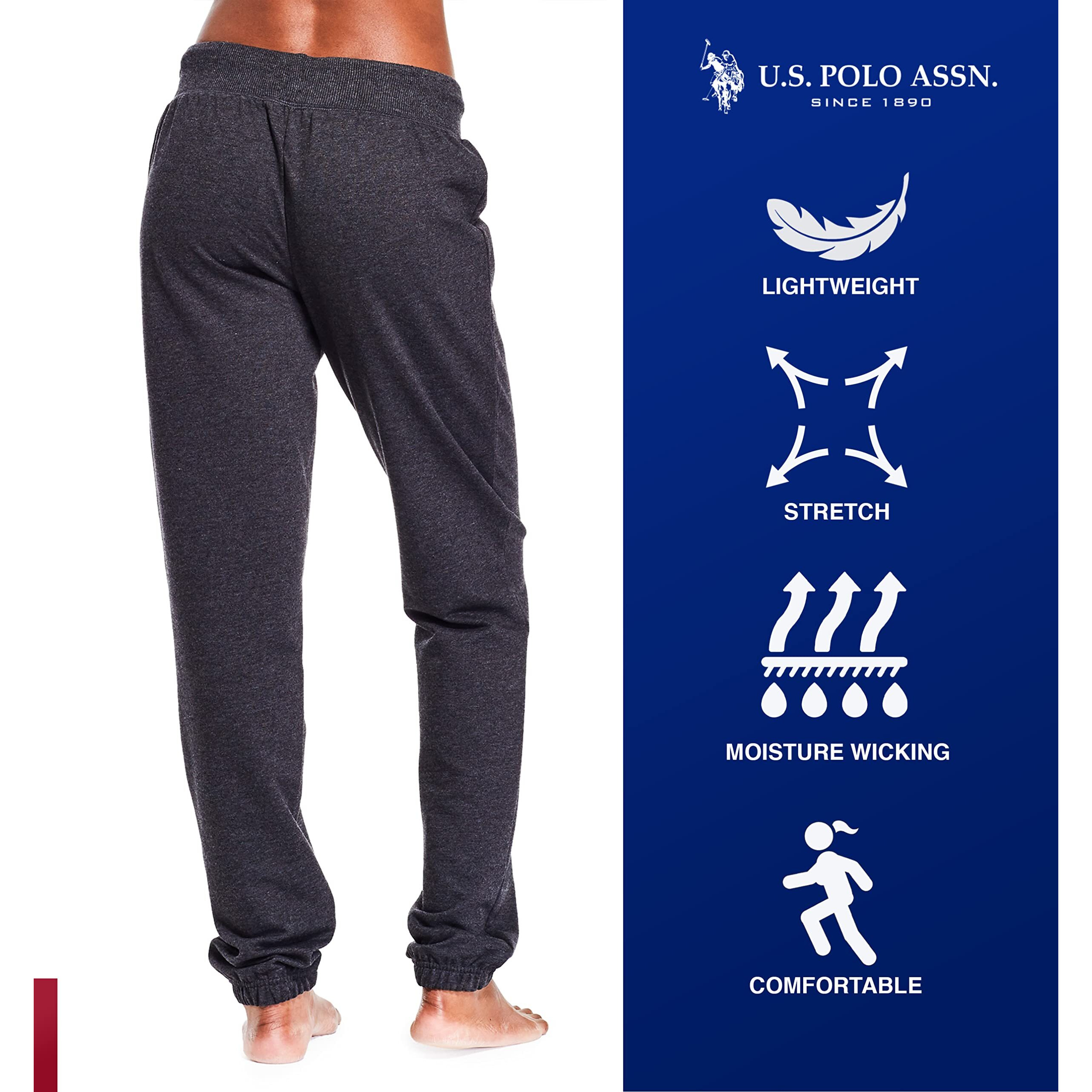 U.S. Polo Assn. Essentials Womens Lounge Pants With Pockets  French Terry Sweatpants For Women (Dark Charcoal Heather/Light Pink Print  Large)