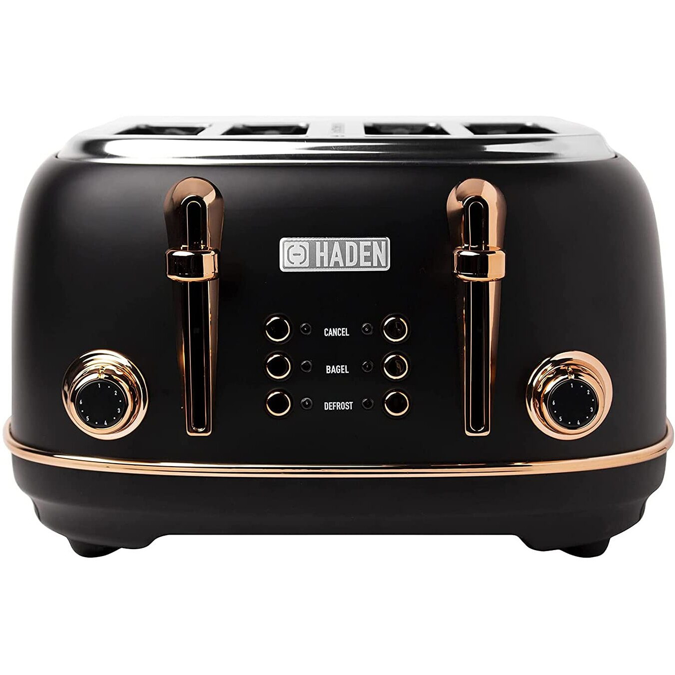 Haden 75042 Heritage 4 Slice Wide Slot Stainless Steel Bread And Bagel Toaster With Removable Crumb Tray And Variable Browning Control  Black/Copper