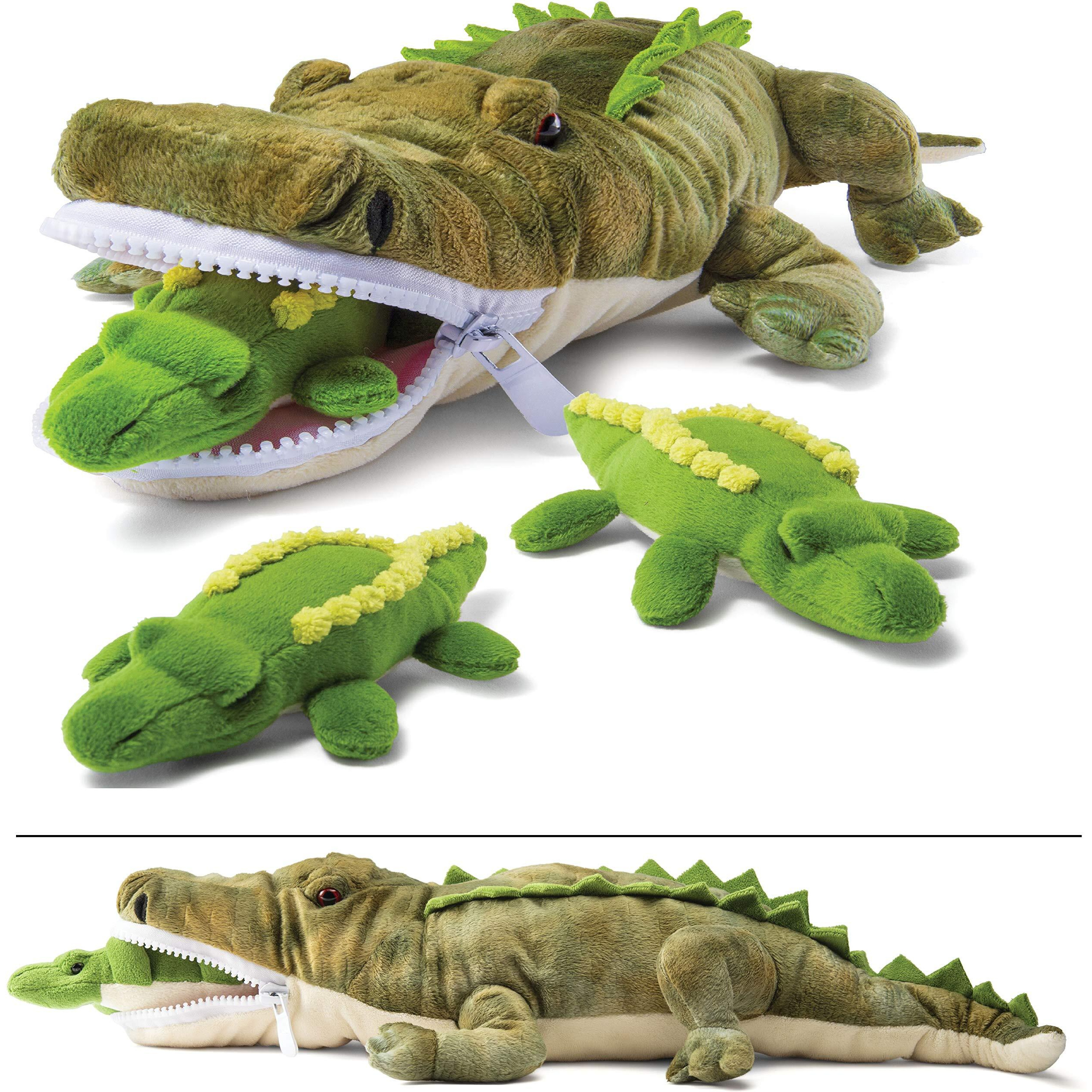 Prextex Plush Alligator Toys Stuffed Animal W/ 3 Alligator Baby Stuffed Animals-Big Alligator Zippers 3 Little Plush Baby Alligators-Alligator Plush Toys For Kids 3-5- Stuffed Animals For Boys & Girls