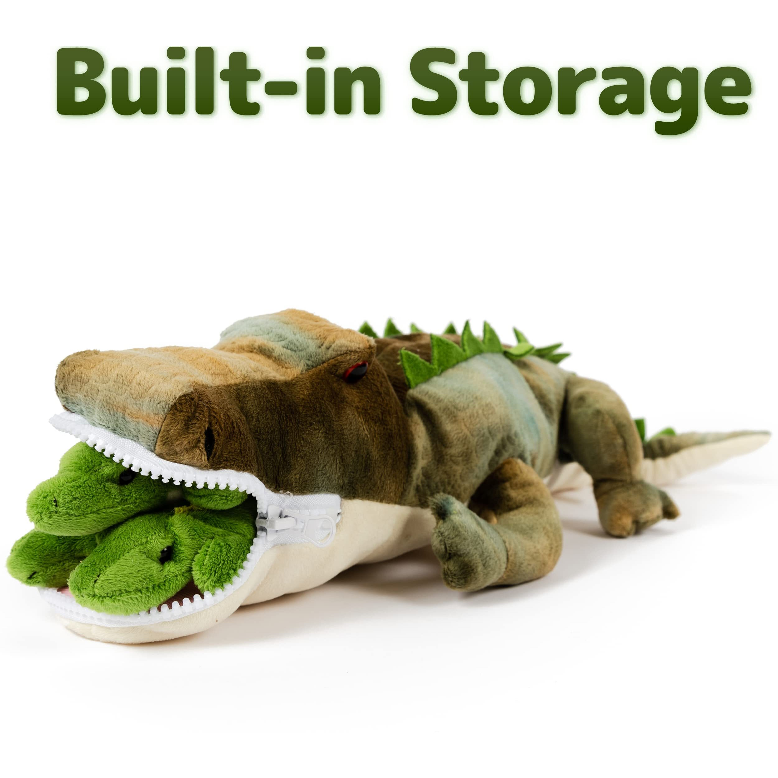 Prextex Plush Alligator Toys Stuffed Animal W/ 3 Alligator Baby Stuffed Animals-Big Alligator Zippers 3 Little Plush Baby Alligators-Alligator Plush Toys For Kids 3-5- Stuffed Animals For Boys & Girls