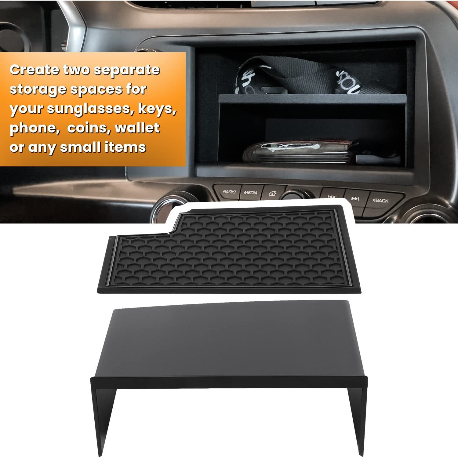 E-Cowlboy Dashboard Display Storage Bin Tray Holder For Chevrolet Corvette C7 Z06 Z51 Zr1 Stingray Grand Sport 2014 2015 2016 2017 2018 2019 Interior Accessories Dash Organizer Shelf Container Black