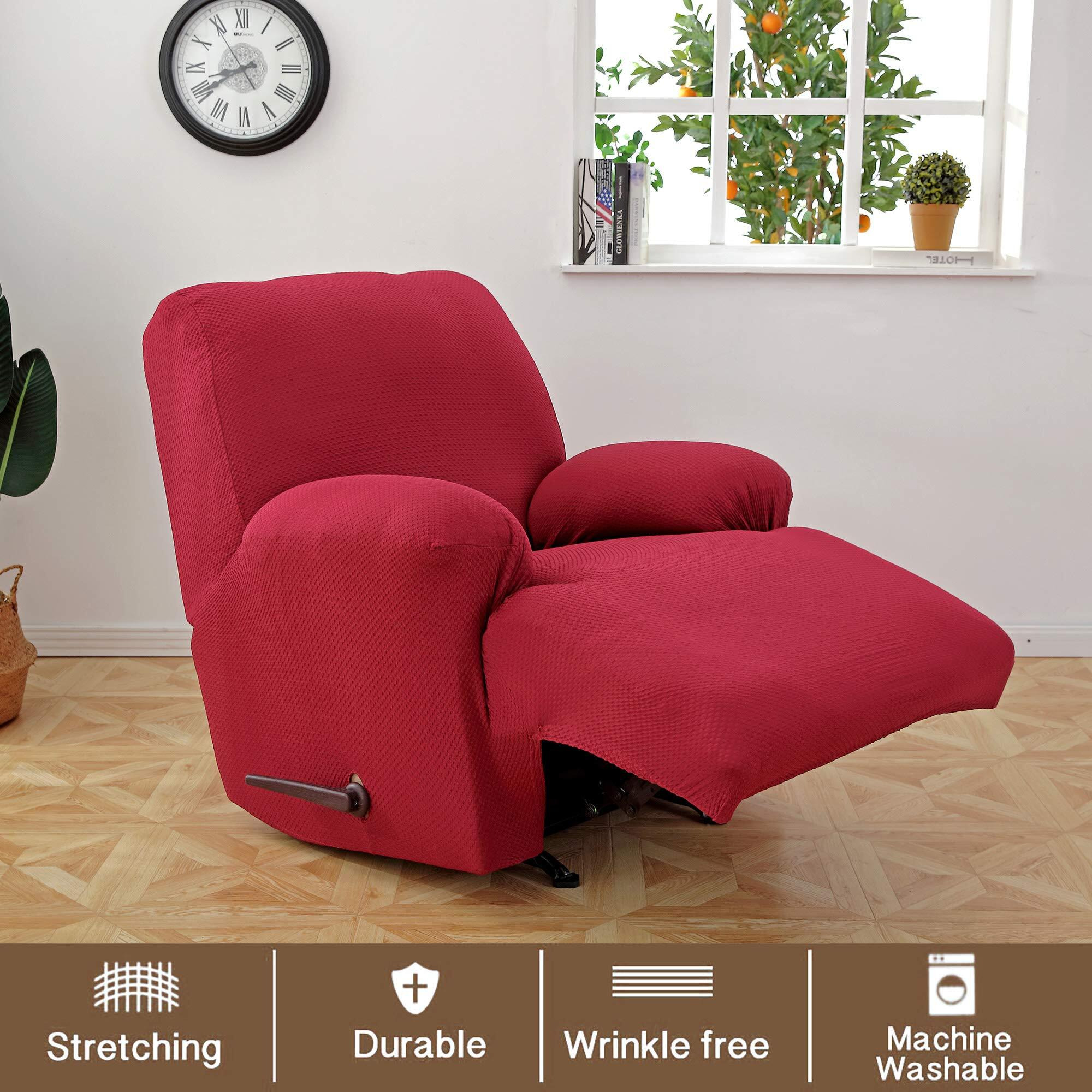 Marcielo Stretch Recliner Slipcover  1-Piece Couch Cover  Sofa Cover  Furniture Chair Slipcover (Burgundy)