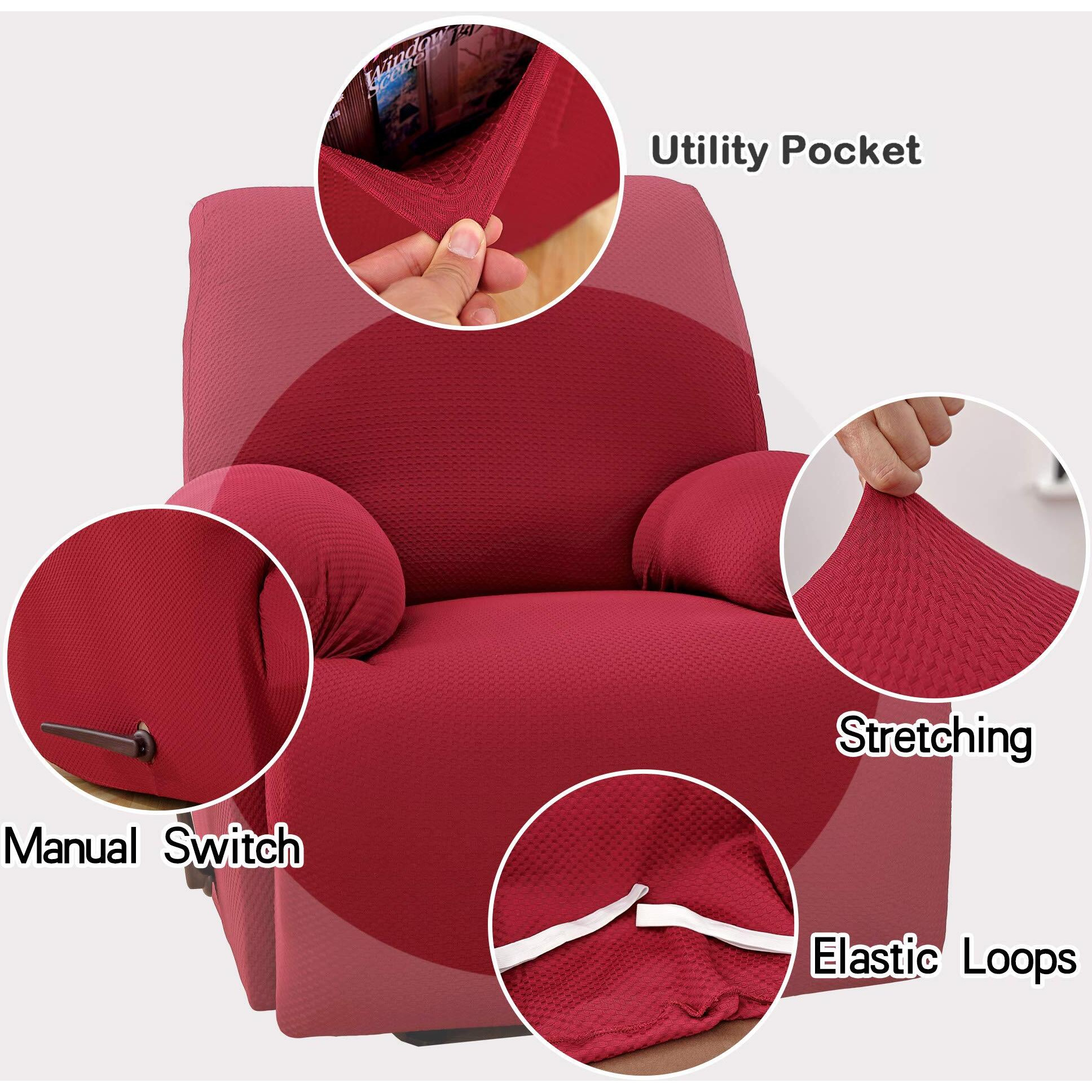 Marcielo Stretch Recliner Slipcover  1-Piece Couch Cover  Sofa Cover  Furniture Chair Slipcover (Burgundy)