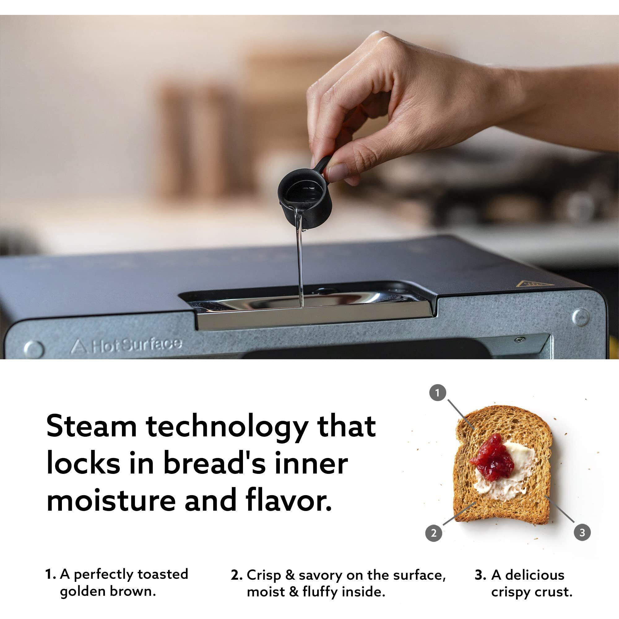 Balmuda The Toaster | Steam Oven Toaster | 5 Cooking Modes - Sandwich Bread  Artisan Bread  Pizza  Pastry  Oven | Compact Design | Baking Pan | K01M-Kg | Black | Us Version