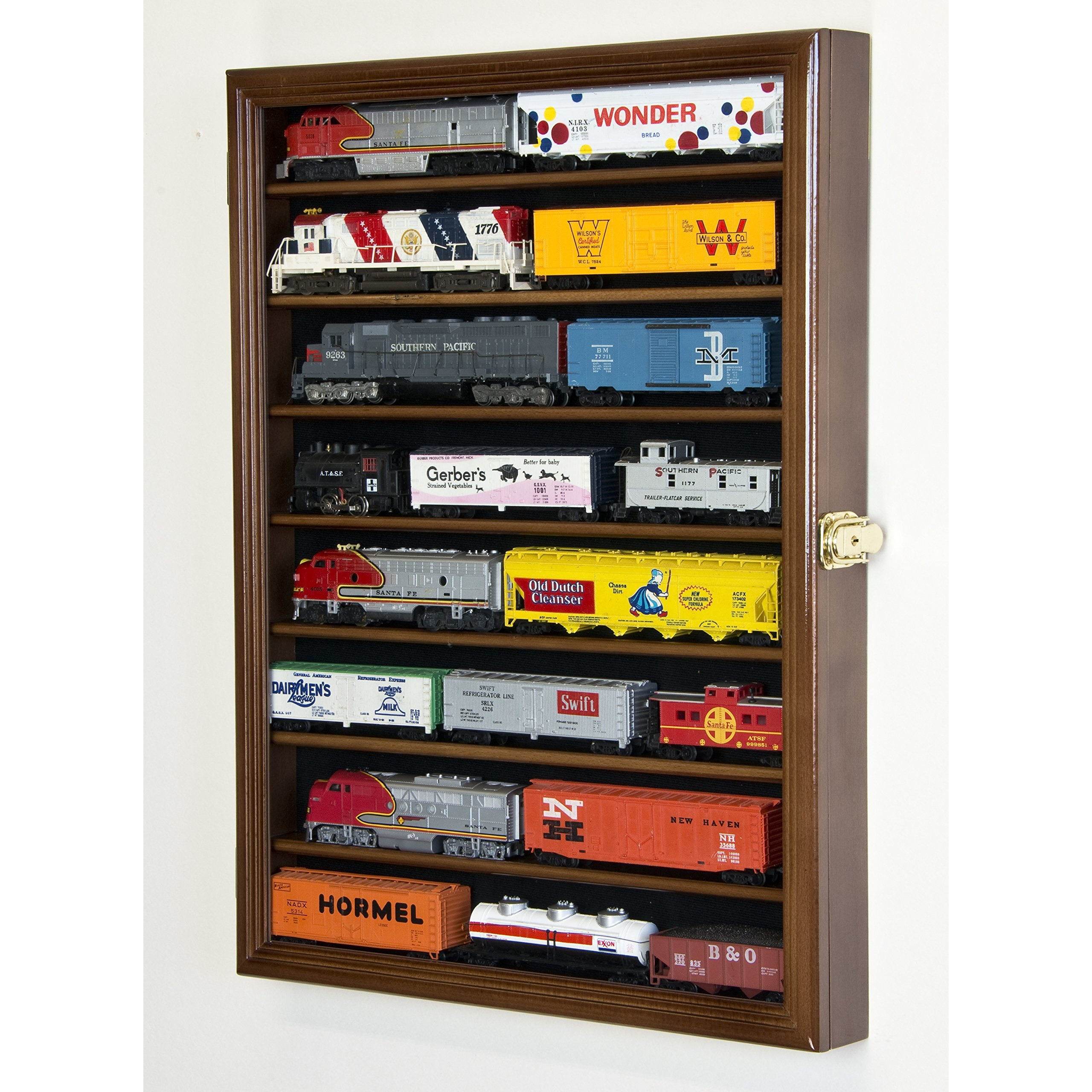 Sfdisplay.Com Llc. Small Ho Scale Train Model Trains Locomotive Engine Display Case Cabinet Wall Rack W/ 98% Uv Lockable (Walnut Wood Finish)