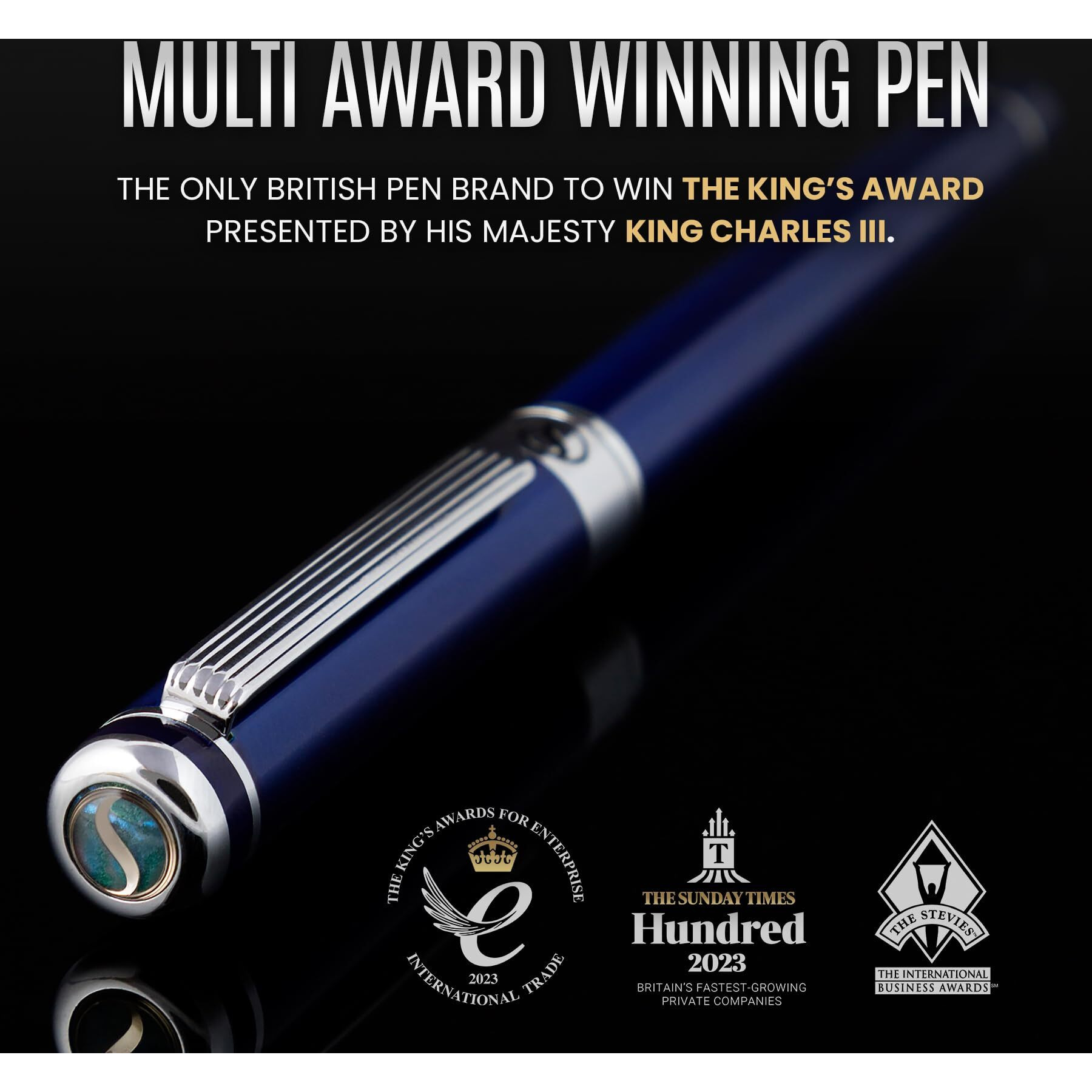 Scriveiner Midnight Blue Fountain Pen - Stunning Luxury Pen With Chrome Appointments  Schmidt Nib (Fine)  Best Pen Gift Set For Men & Women  Professional  Executive  Office  Nice Pens