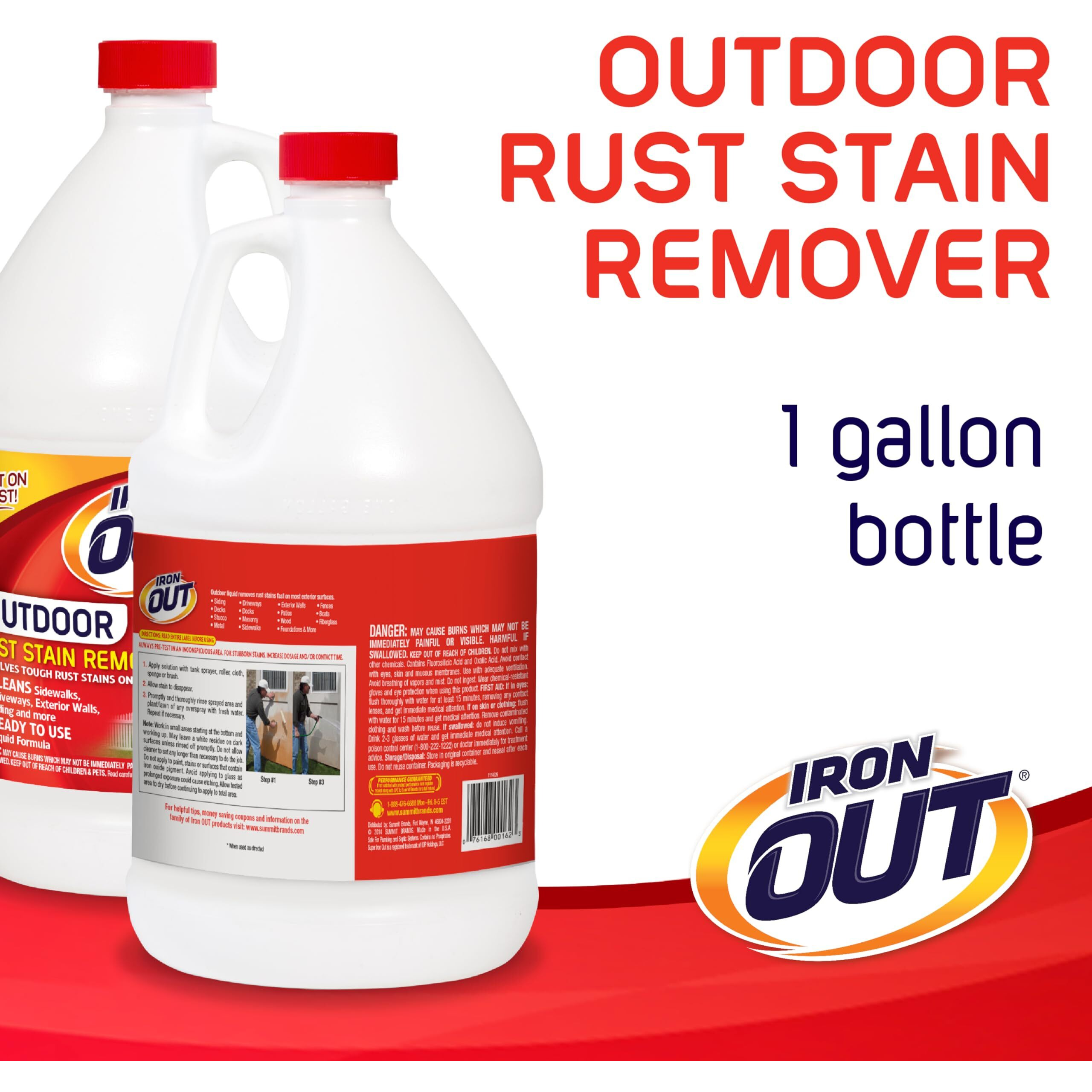 Iron Out Liquid Rust Stain Remover  Pre-Mixed  Quickly Removes Rust Stains From Concrete  Vinyl And Other Outdoor Surfaces  No Scrubbing  Safe To Use  1 Gallon