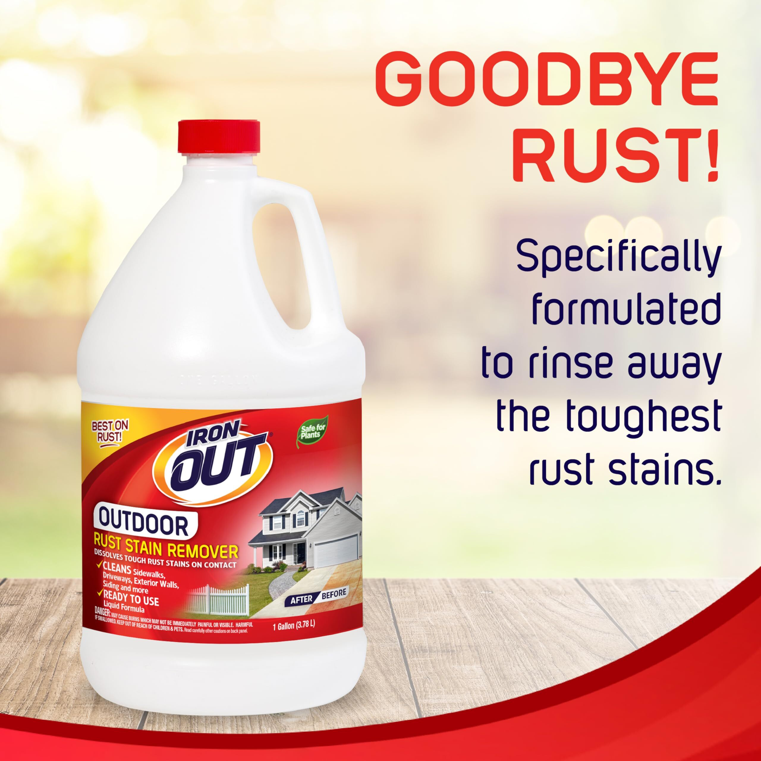 Iron Out Liquid Rust Stain Remover  Pre-Mixed  Quickly Removes Rust Stains From Concrete  Vinyl And Other Outdoor Surfaces  No Scrubbing  Safe To Use  1 Gallon