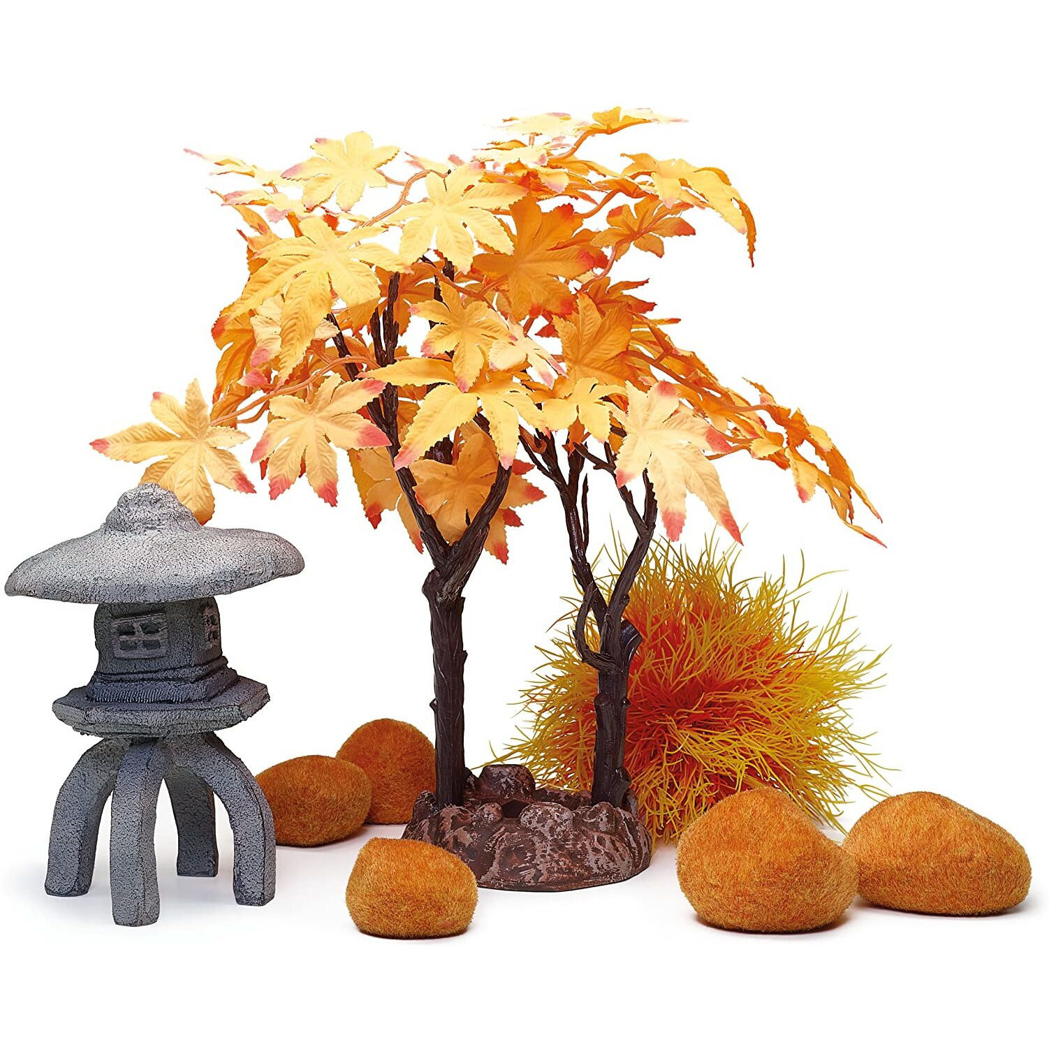 Biorb Autumn DCor Set  Orange And Red  Themed Collection Of Fish Friendly Aquarium Decorations