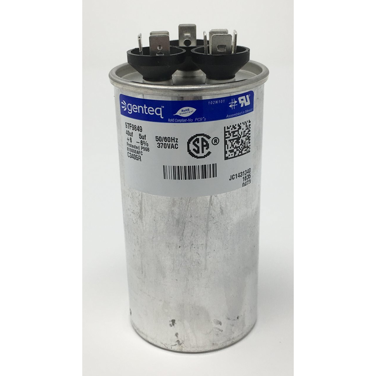Genteq C3405R 97F9849 Capacitor Motor Run  40/5Uf  6%  Case  370V