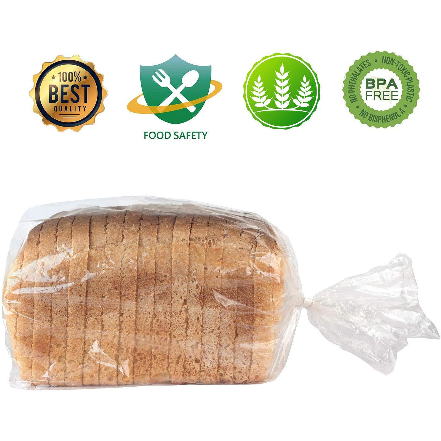 Bread Poly Bags 100 Pack 15X3X6 Inches Bread Loaf Packing Bags With 100 Free Twist Ties Clear Thick Gusseted Grocery Bakery Bags (Medium-6X3X15)