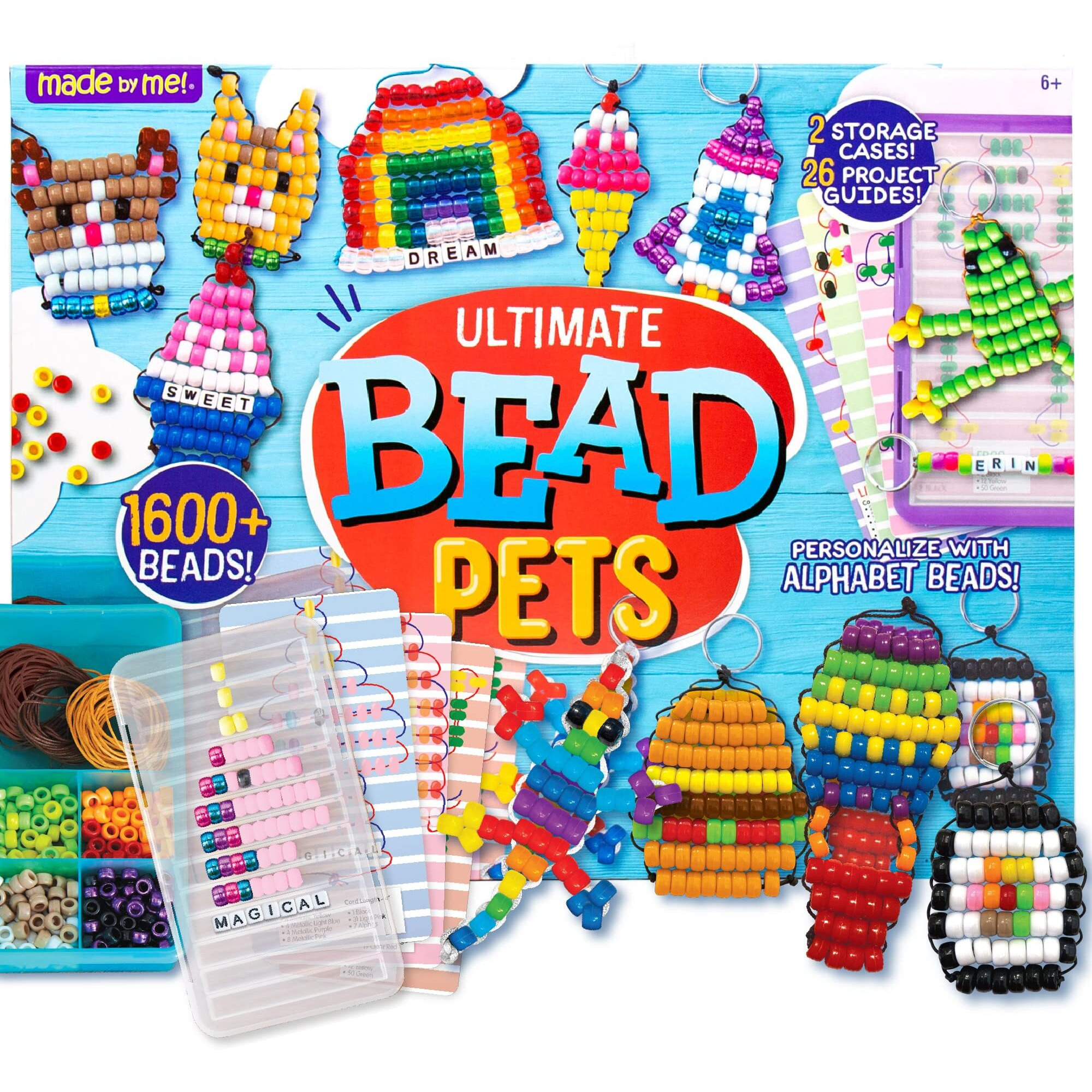 Made By Me Ultimate Bead Pets  Includes Over 1600 Beads  Carabiner Clips  Design Templates  Storage Cases  Create Your Own Backpack Keychain Kit  Diy Keychain Kit  Bead Art Crafts For Kids & Beginners