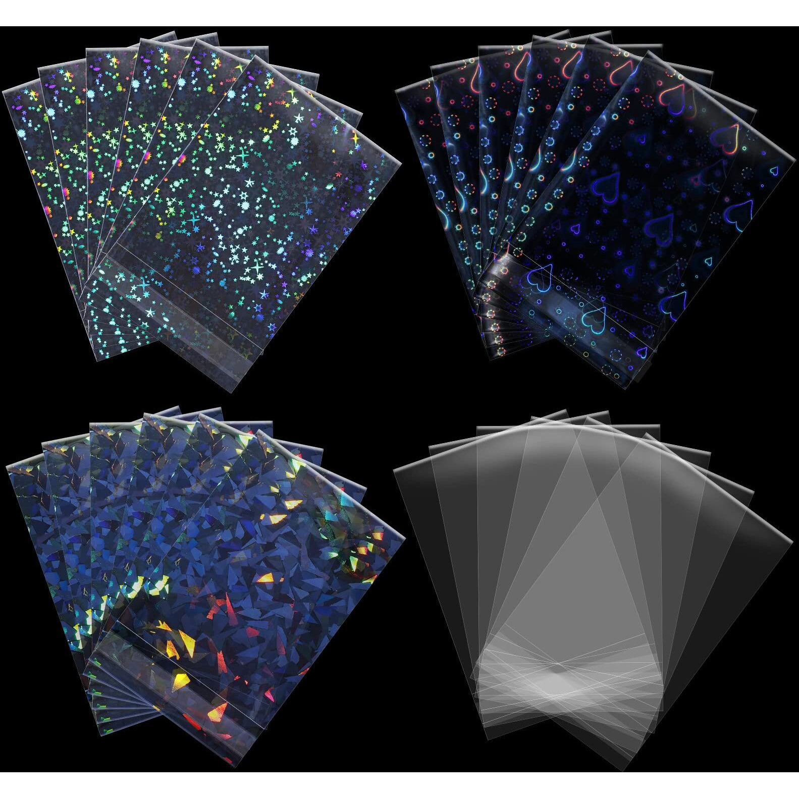 200 Pcs Laser Flashing Card Sleeves Photo Card Sleeves Kpop Holographic Photocard Sleeves Little Star Heart Glass Gemstone Transparent Trading Cards Sleeves 2.6 X 3.5 Inches