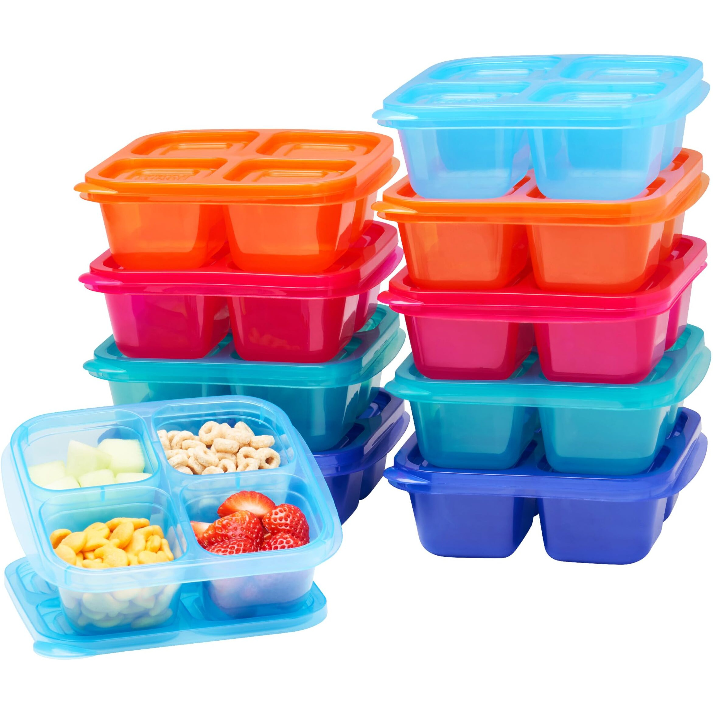 Easylunchboxes - Original Stackable Snack Boxes - Reusable 4-Compartment Bento Snack Containers For Kids And Adults  Bpa-Free And Microwave Safe Food And Meal Prep Storage  Set Of 10 (Jewel Brights)