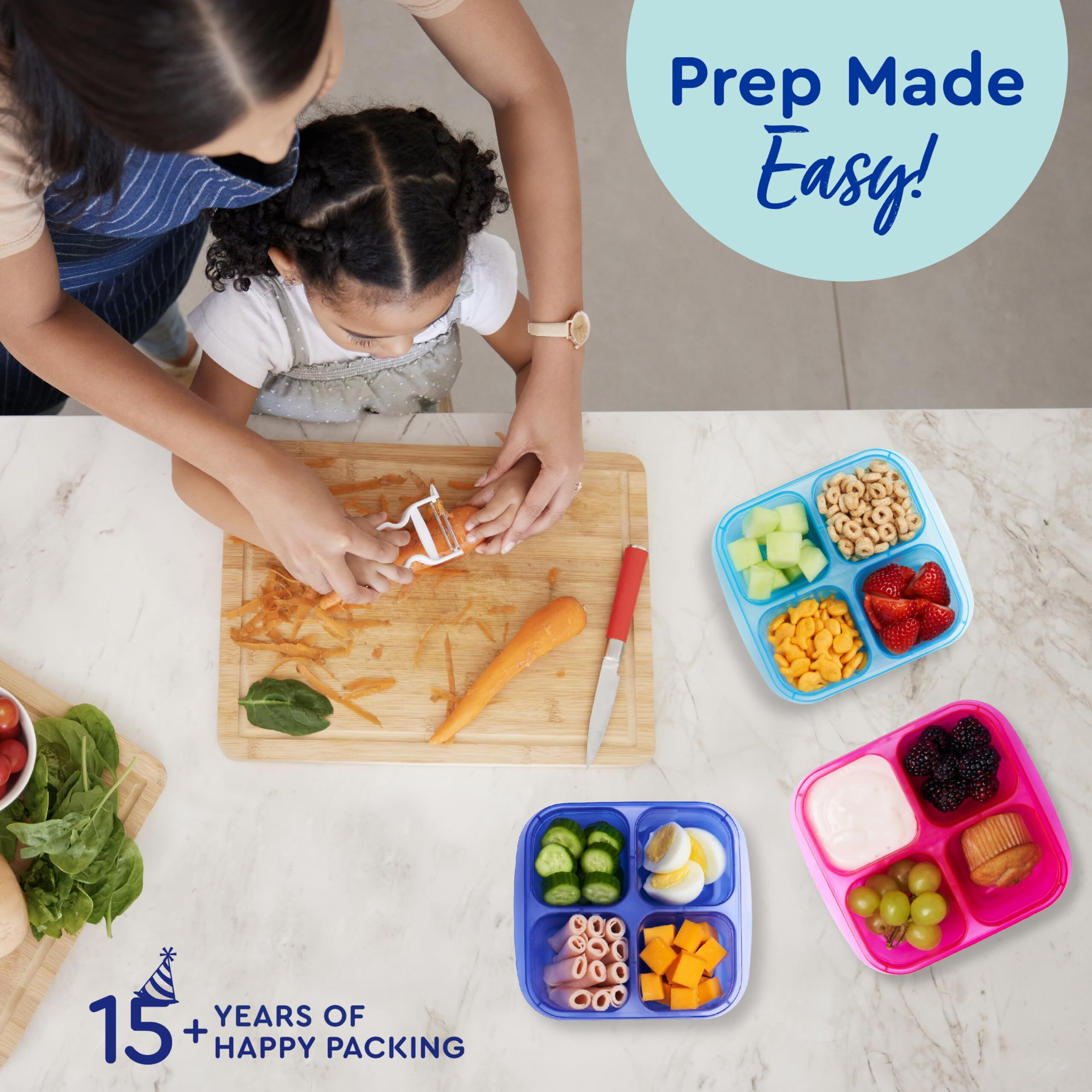 Easylunchboxes - Original Stackable Snack Boxes - Reusable 4-Compartment Bento Snack Containers For Kids And Adults  Bpa-Free And Microwave Safe Food And Meal Prep Storage  Set Of 10 (Jewel Brights)