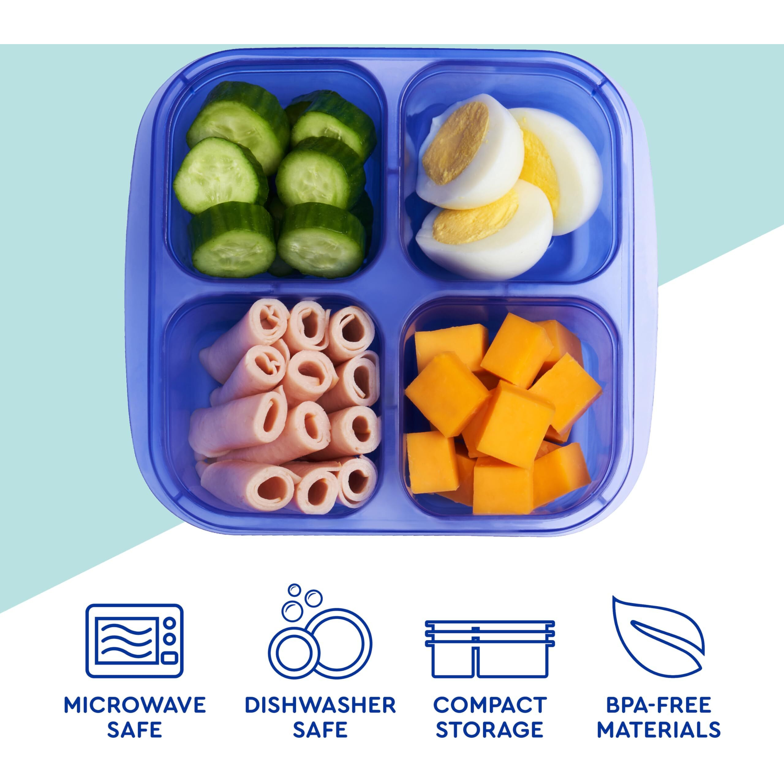 Easylunchboxes - Original Stackable Snack Boxes - Reusable 4-Compartment Bento Snack Containers For Kids And Adults  Bpa-Free And Microwave Safe Food And Meal Prep Storage  Set Of 10 (Jewel Brights)