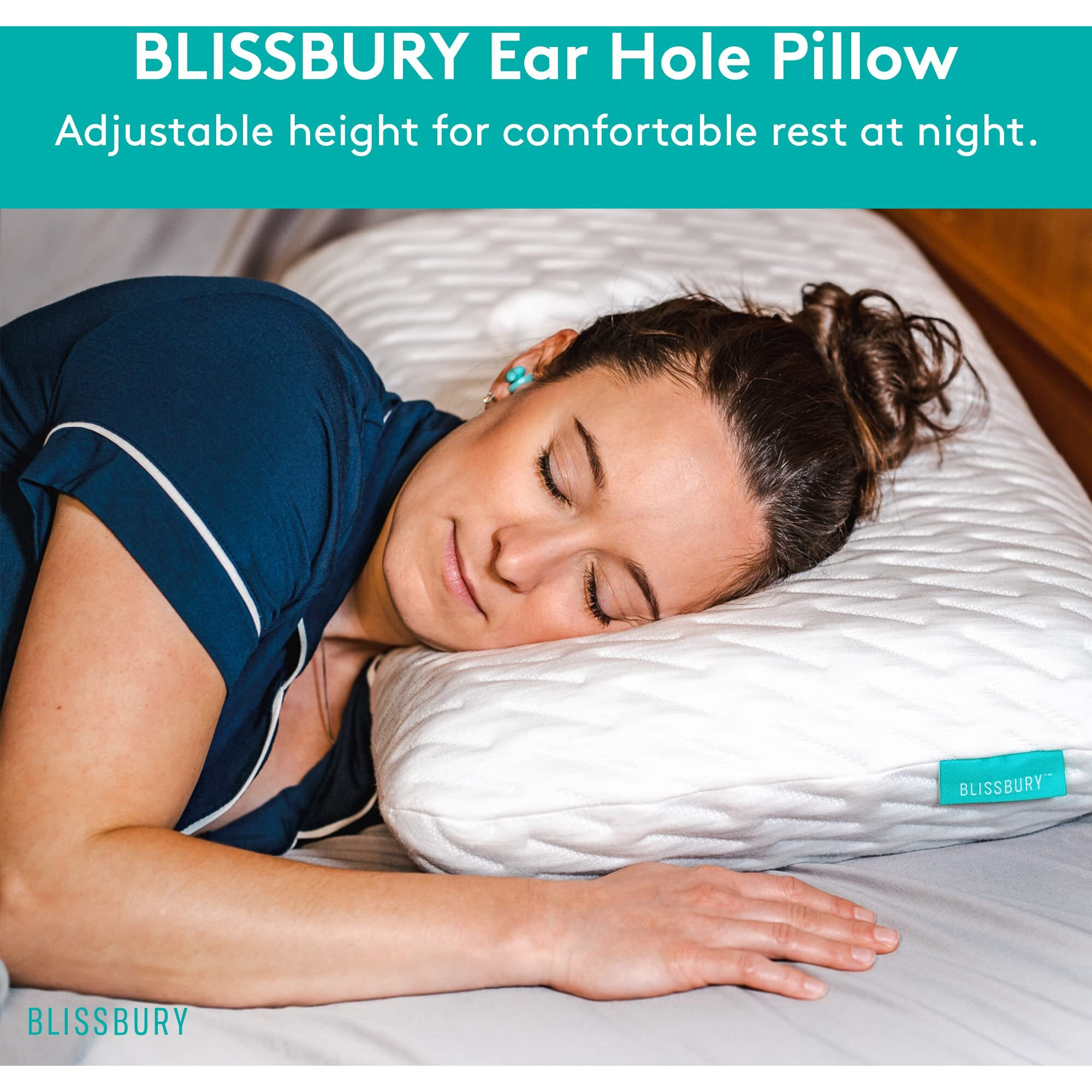 Blissbury Ear Pillow With Ear Hole For Sleeping With Sore Ear Pain | Ear Piercing Pillow | Adjustable Memory Foam Pillow With Holes For Chondrodermatitis Cnh | Piercing Pillow For Side Sleepers