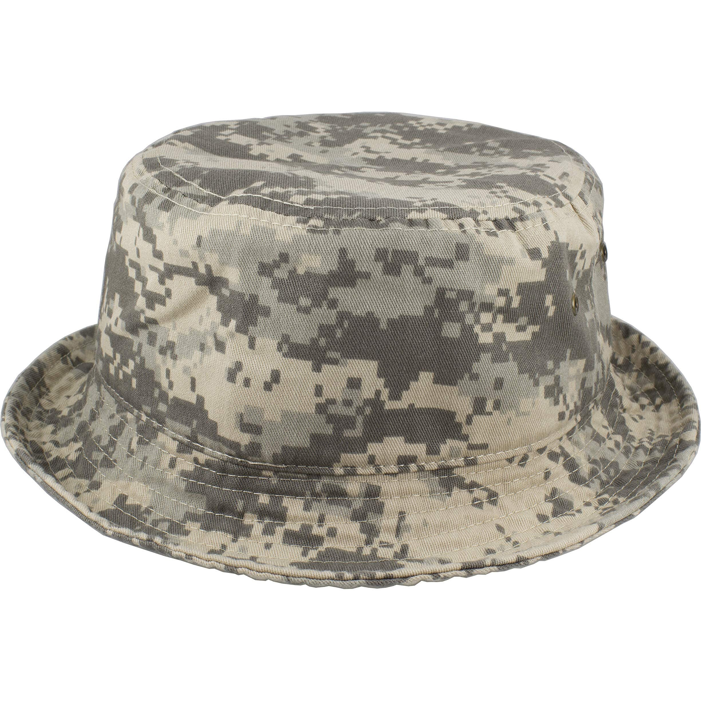Gelante Camo Cotton Bucket Hat For Women And Men Packable Travel Summer Beach Hat 1900-Grey Digital Camo-L/Xl