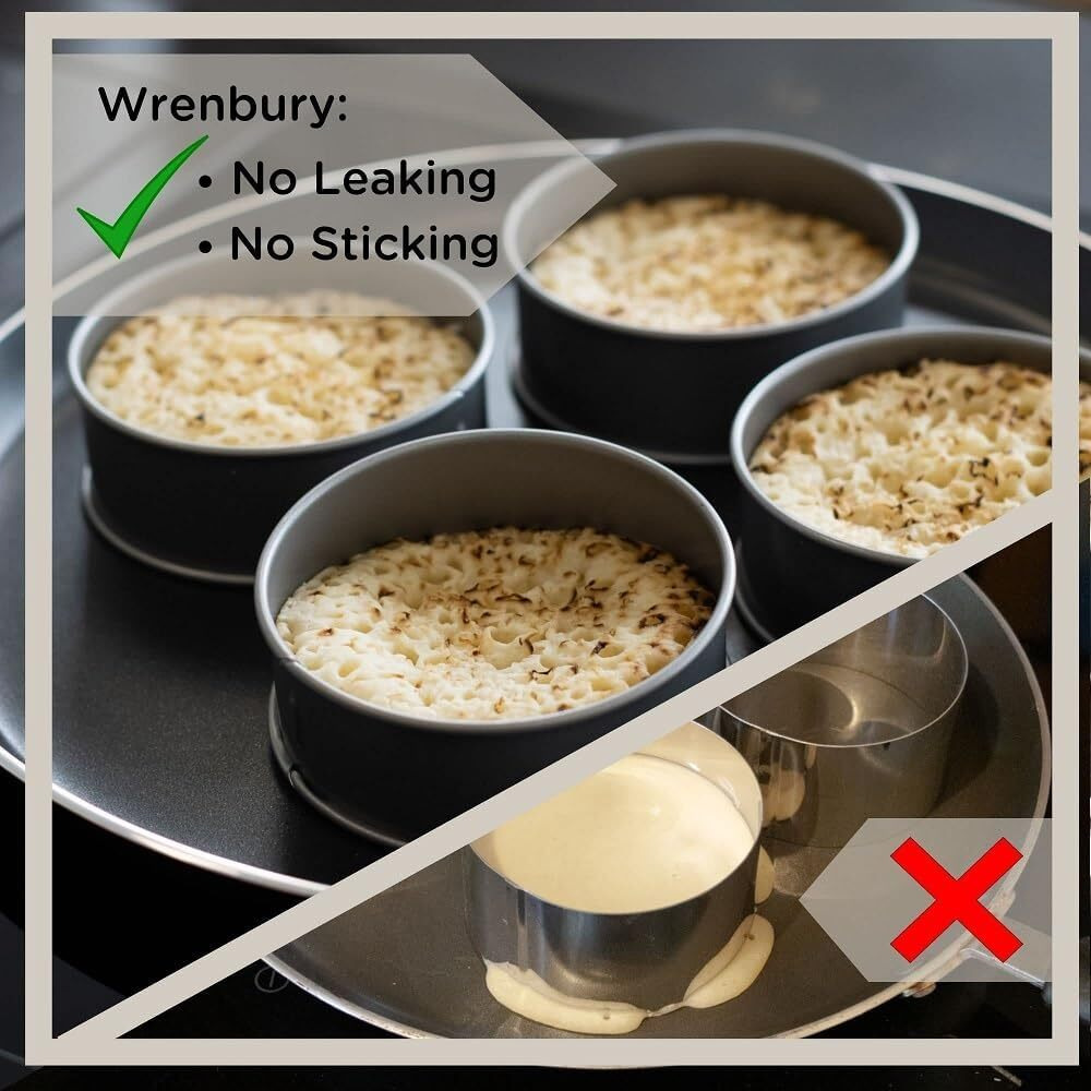 Wrenbury Crumpet Rings Nonstick 3.5"" - English Muffin Rings - Set Of 4 Round Crumpet Molds - Metal Baking Cooking Rings - No Leak Sturdy Egg Ring Set - Made In The Uk