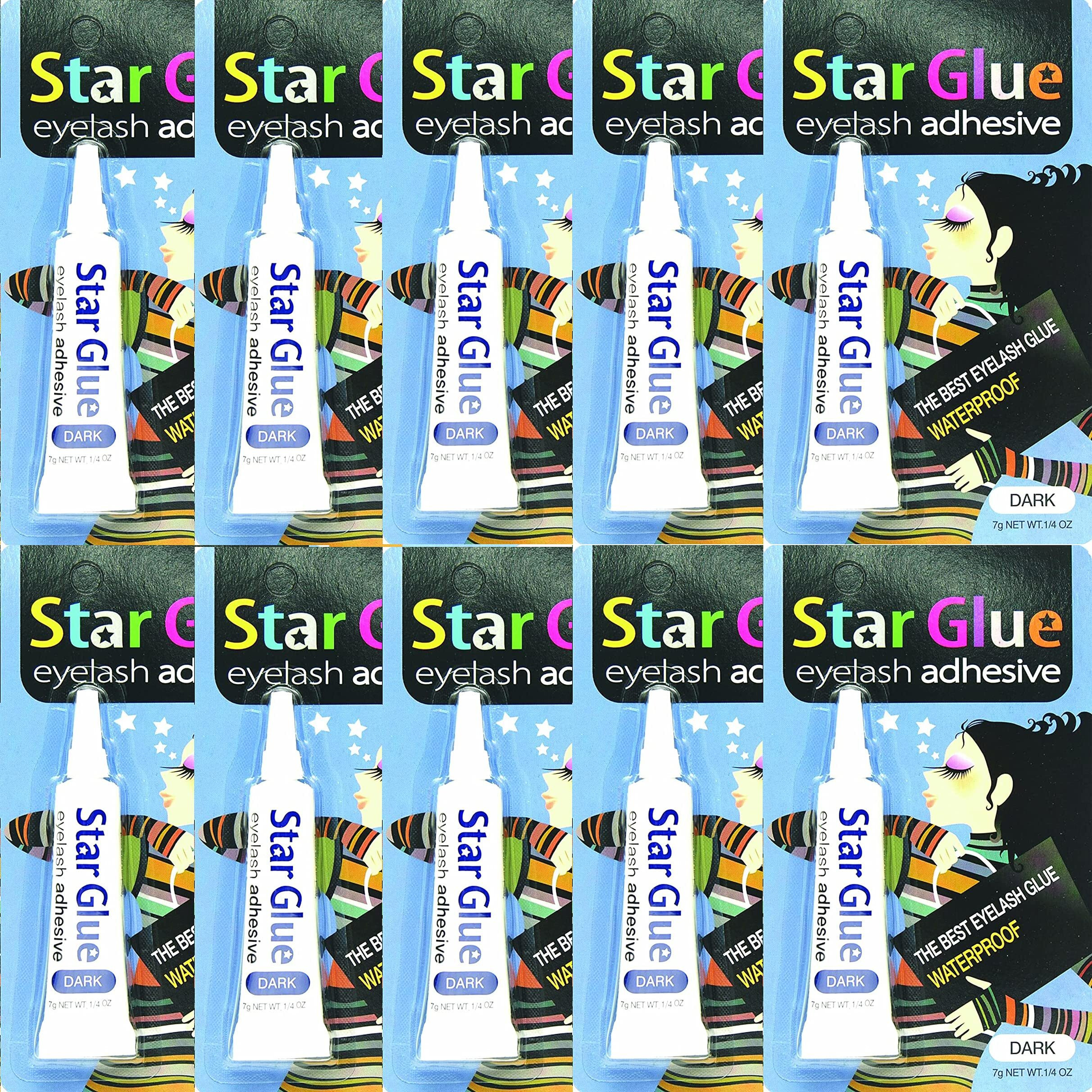 Star Glue Waterproof Eyelash Adhesive Dark For Eye Shadow Mascara And Eyeliner 10 Pcs