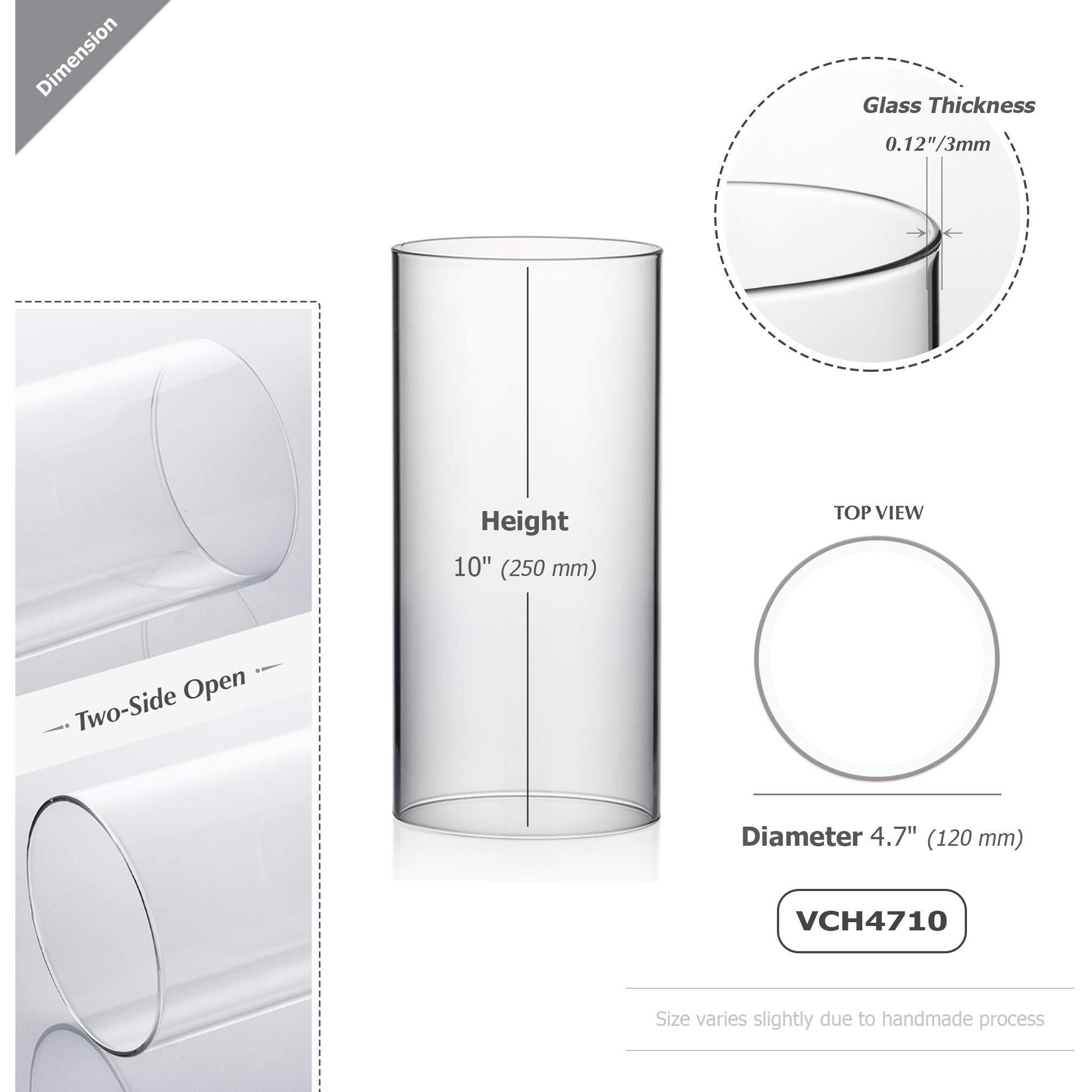 Wgvi Hurricane Candle Holder Sleeve  Wide 4.7""  Height 10""  Clear Glass Cylinder Candleholder  Chimney Tube  Open Ended Candle Shade  1 Piece