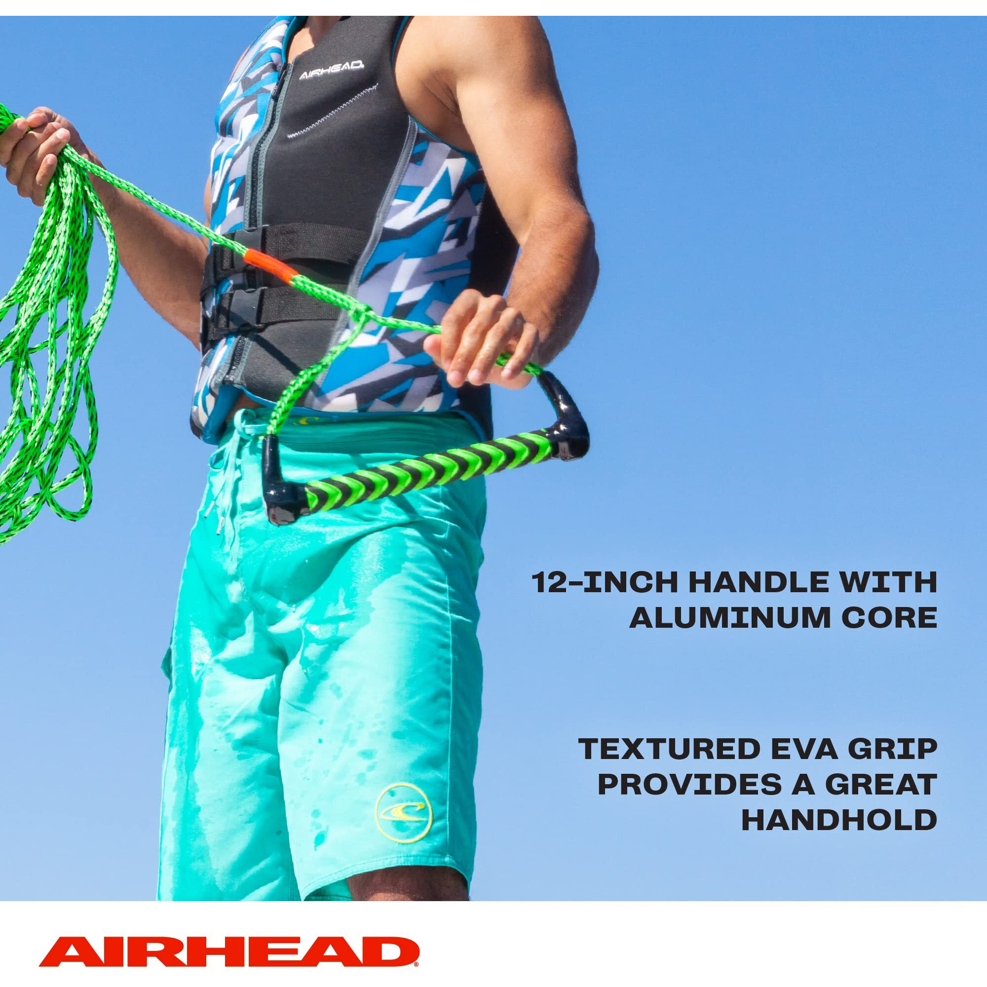 Airhead Water Ski Rope With Eva Handle  1 Section For Tubing  Water Skis And Wakesurf Boards Green And Black