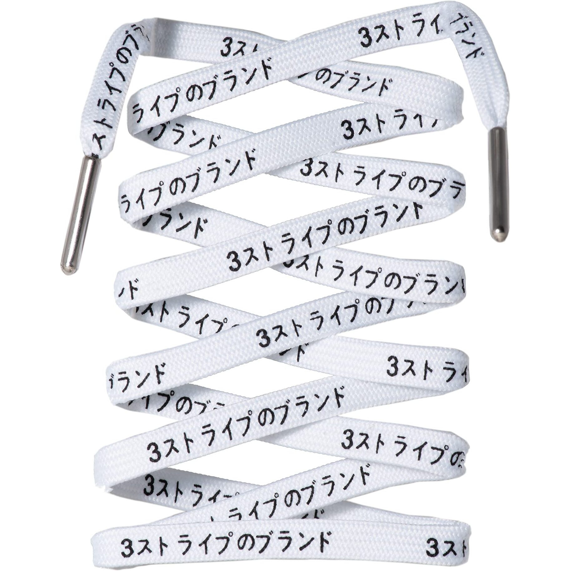 Litlaces - Japanese Katakana Printed Shoelaces Replacements For Nmd & Ultra Boost (Black Metal Silver Tips  54"")