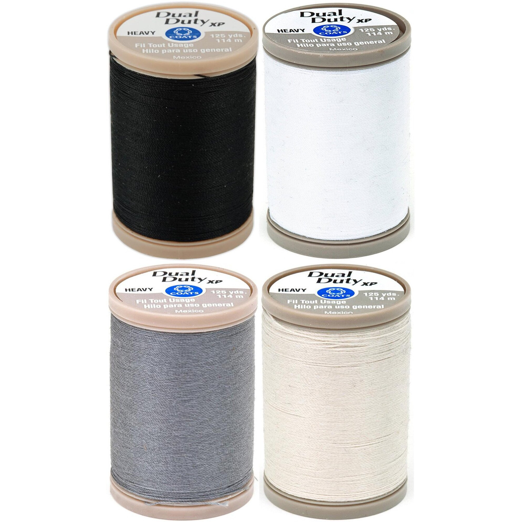4-Pack - Coats & Clark - Dual Duty Xp Heavy Weight Thread - 4 Color Value Pack - (Black+White+Slate+Natural) 125Yds Each